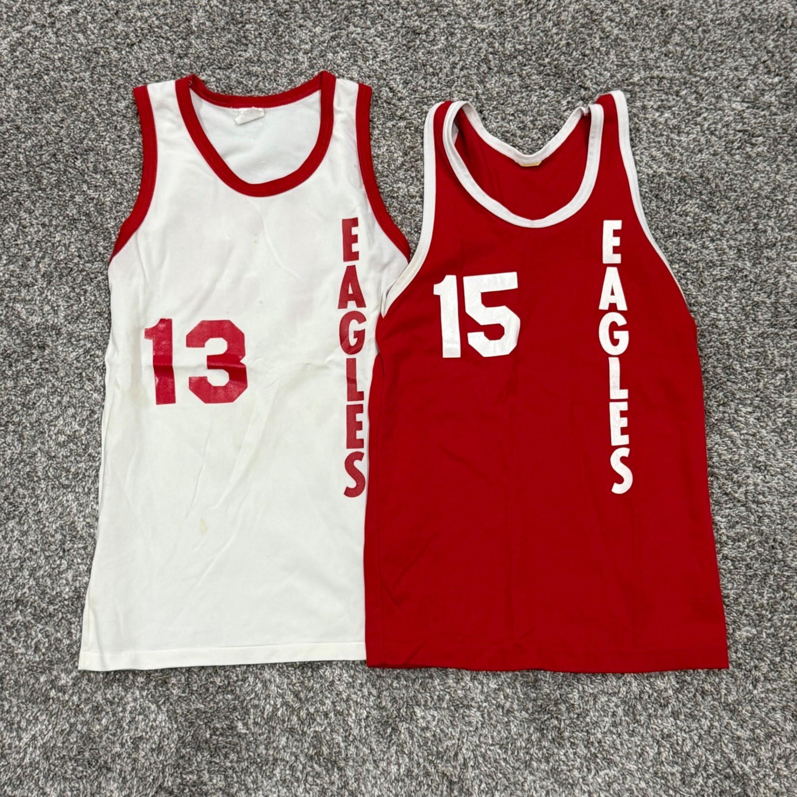 2pc LOT- TRUE VTG 60s Don Alleson Eagles Basketball Jersey Set Red White Mens S