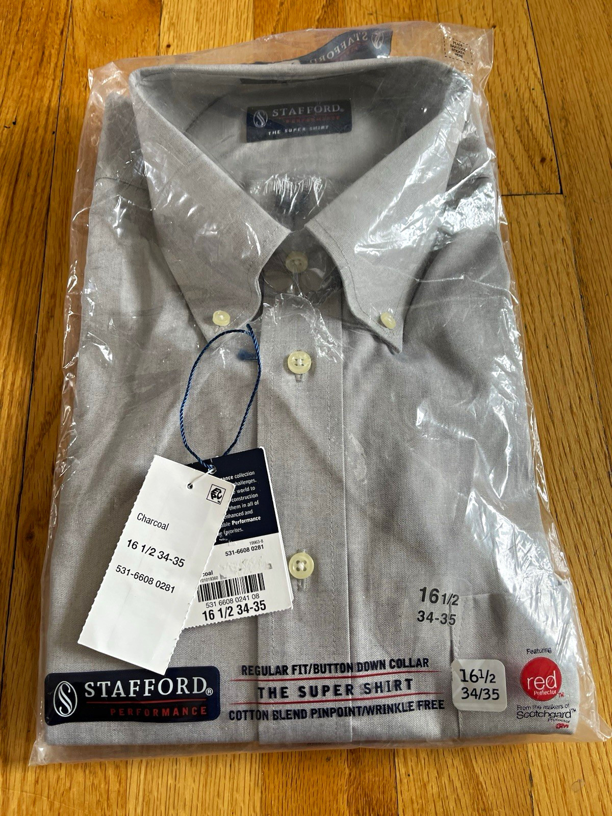 Stafford Performance Super Shirt Men\'s Dress Shirt Charcoal 16.5 34-35 Reg Fit