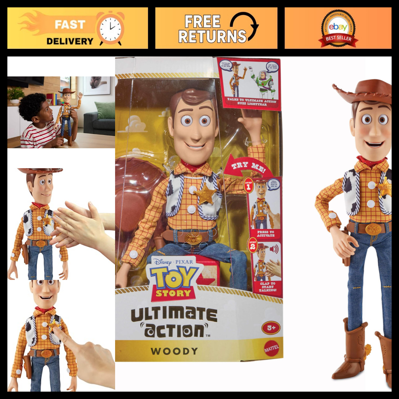 Ultimate Action Woody Toy - Disney Pixar Toy Story 5 Collectible Figure, Fun Pla Ultimate Action Woody Toy - Disney Pixar Toy Story 5 Collectible Figure, Fun Pla