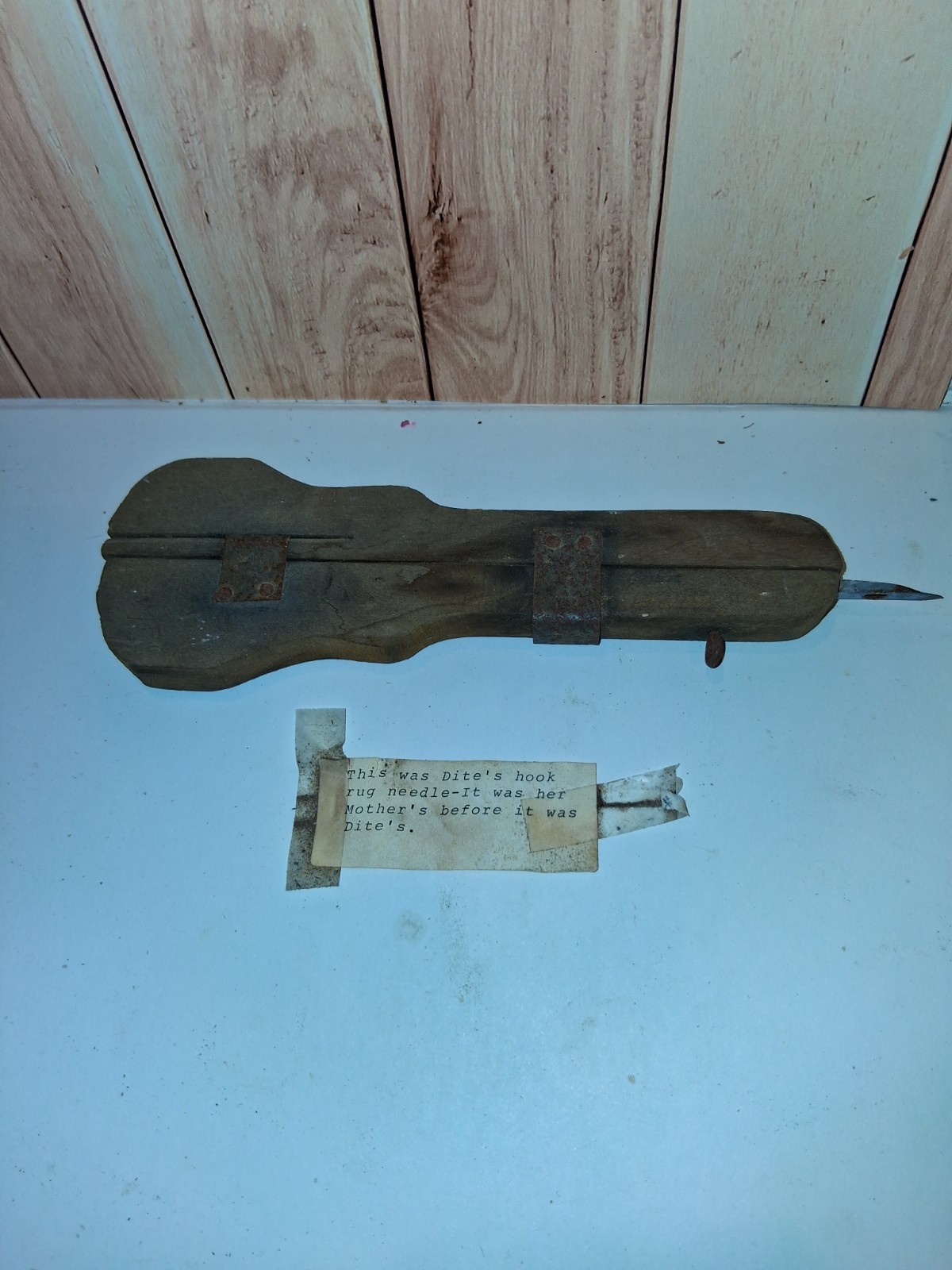 Antique 1800s–Early 1900s Handmade Rug Needle / Punch Needle Tool – Wood & Iron 