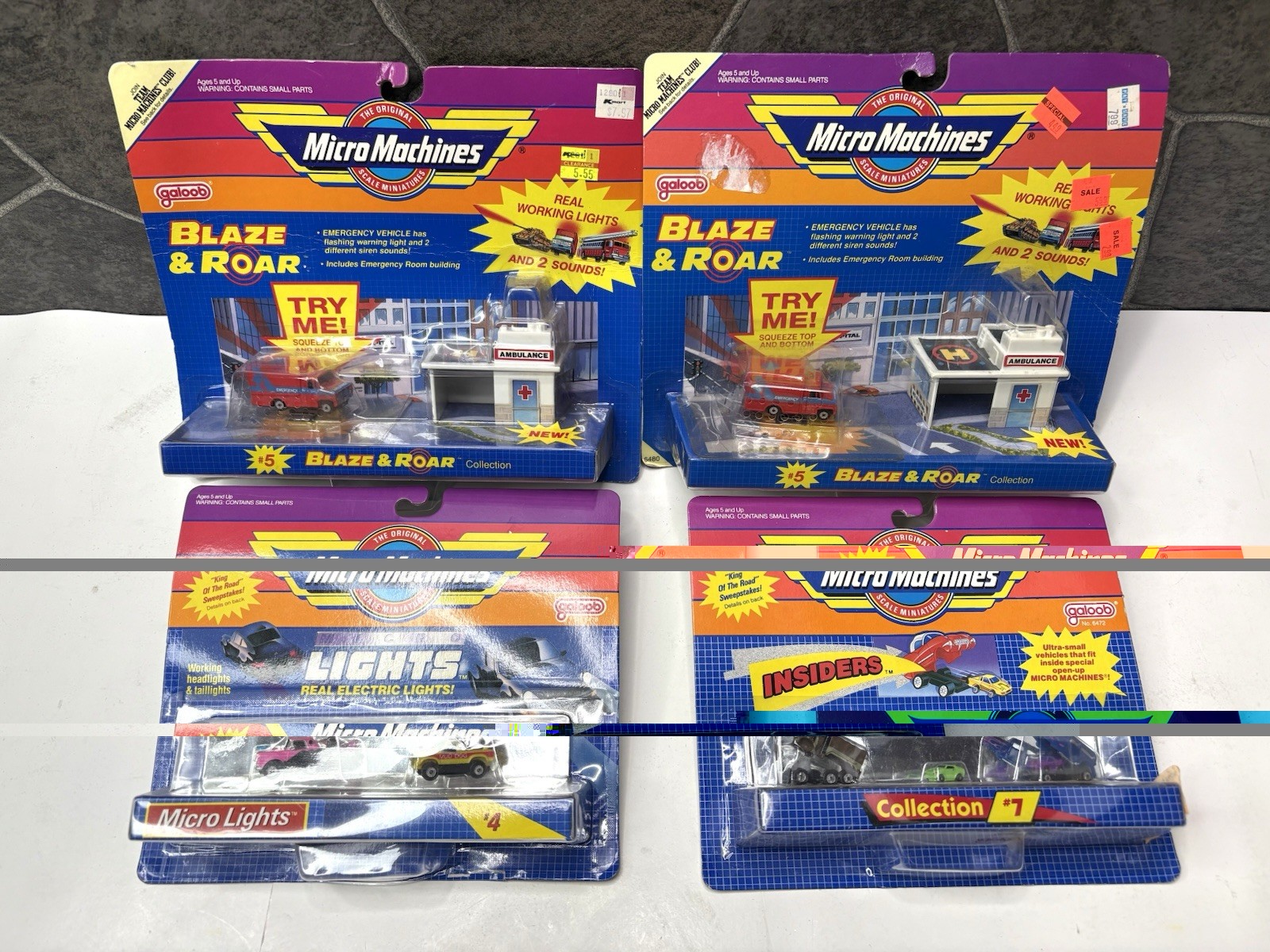 Vintage 1989 Galoob Micro Machines Lot of 4 Sealed Micro Lights Blaze & Roar
