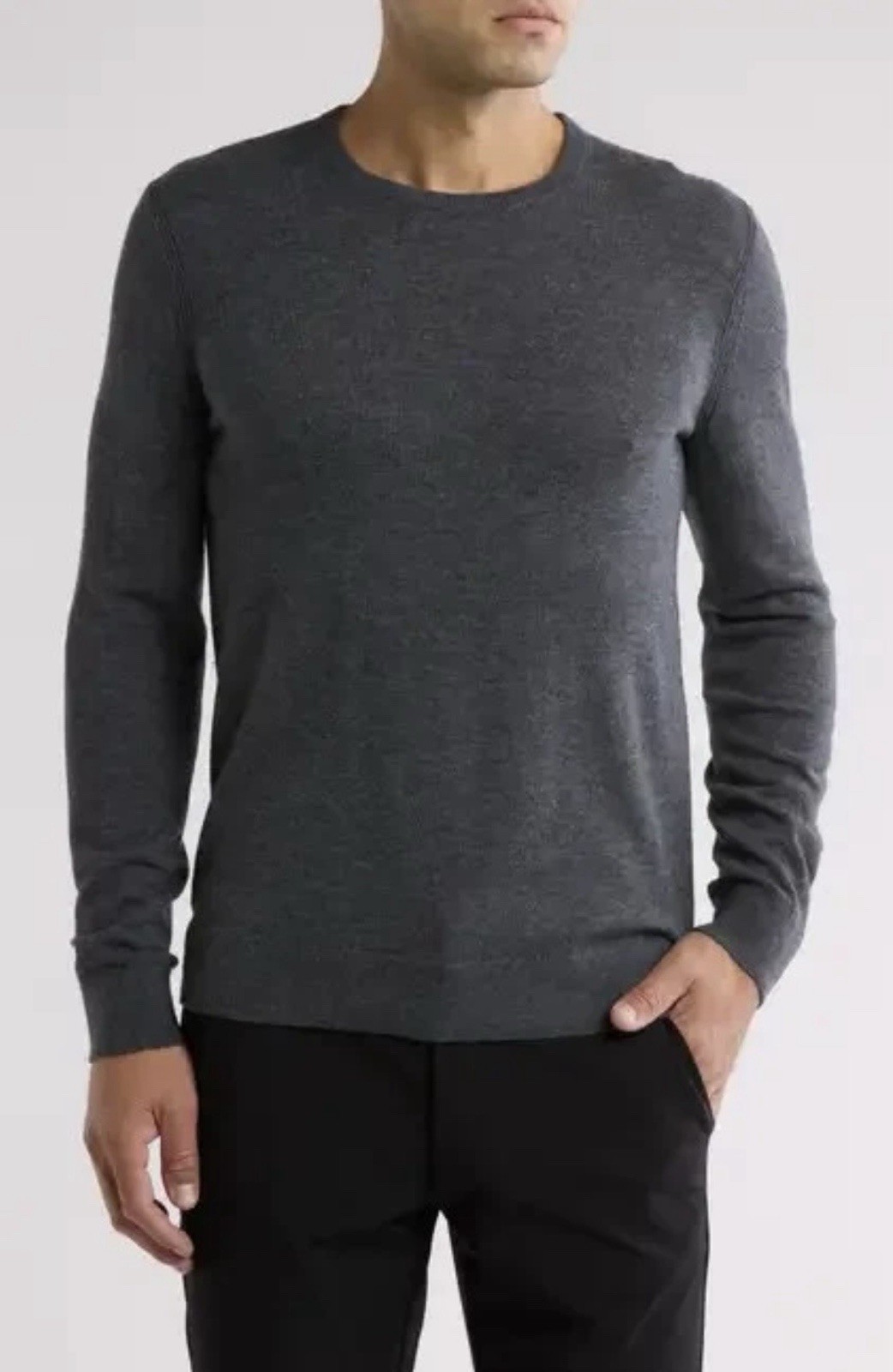 THEORY NEW Men\'s Charcoal Grey RILAND P HARMAN Merino Wool Sweater Sz S $285