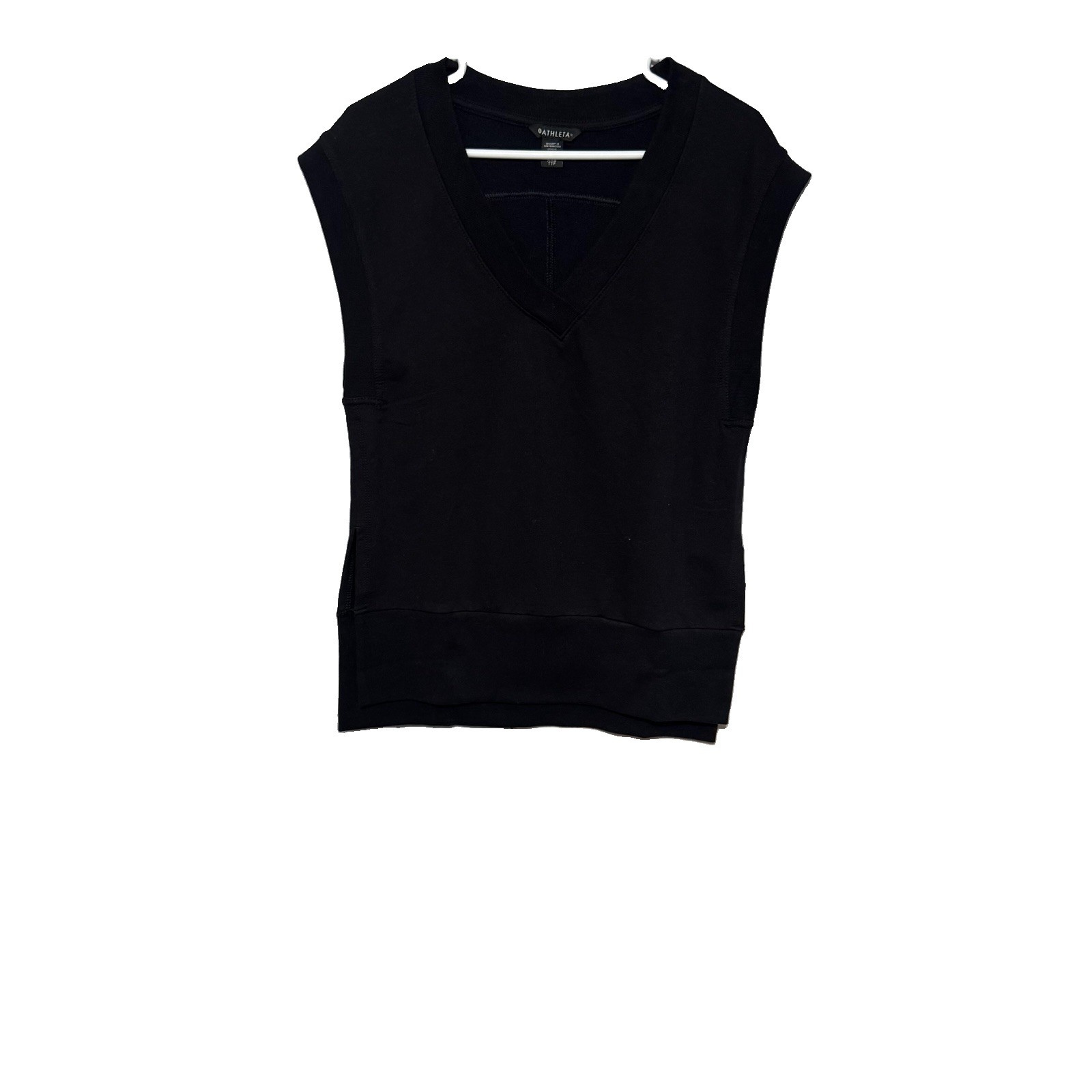 Athleta Retroterry V-Neck Sweatshirt Sleeveless Black XXS NWT