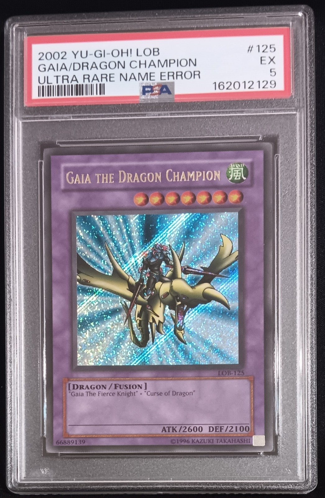 PSA 5 Gaia the Dragon Champion Ultra Rare Name Error Yu-Gi-Oh LOB-125 2002 PSA 5 Gaia the Dragon Champion Ultra Rare Name Error Yu-Gi-Oh LOB-125 2002