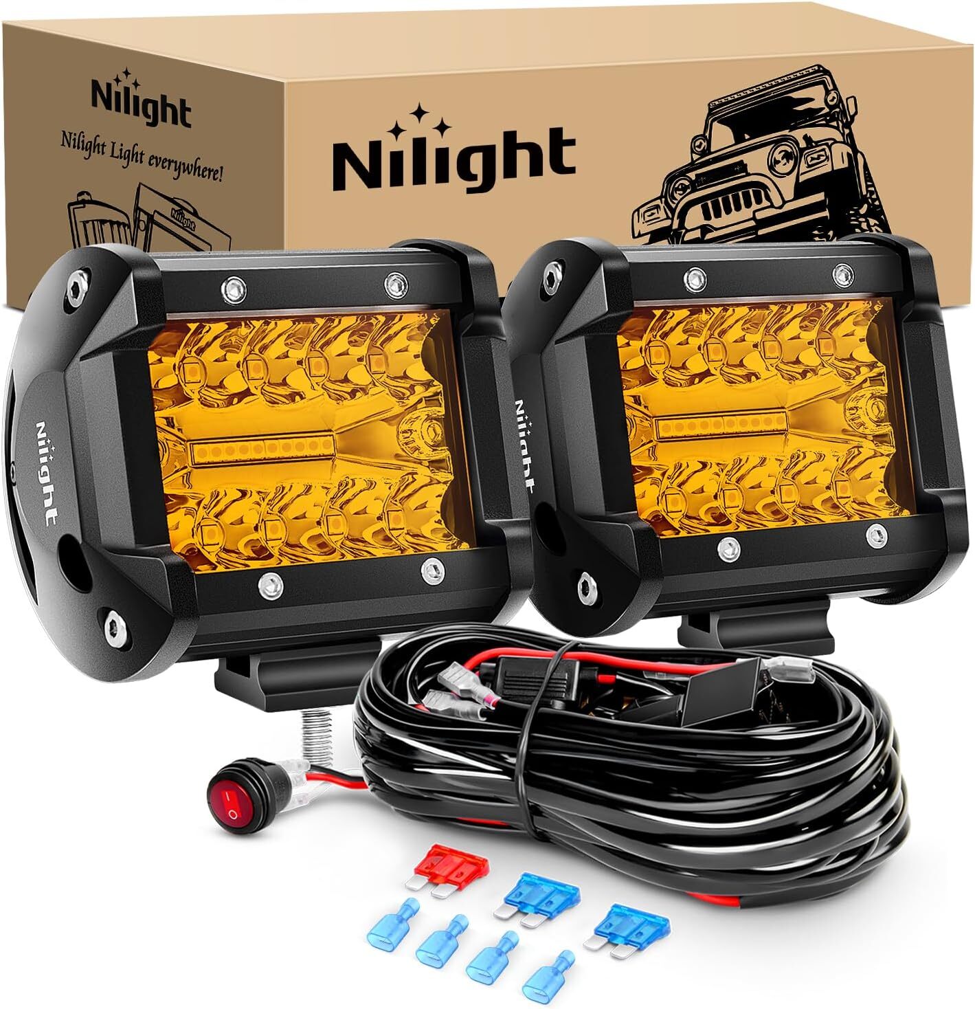 Nilight 2PC 4Inch Amber Led Pods Triple Row 60W Flood Spot Combo Fog Lights Nilight 2PC 4Inch Amber Led Pods Triple Row 60W Flood Spot Combo Fog Lights