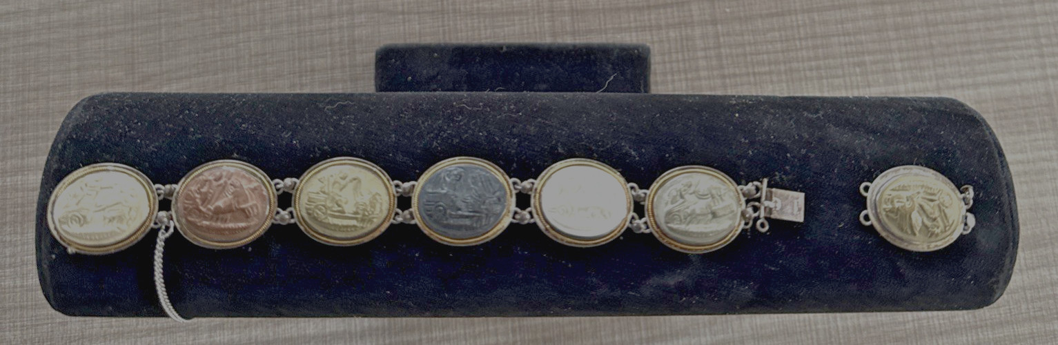 Antiq Bracelet Stone Cameo 800 or 925 Silver Victorian Lava RARE 7 Days Chariots