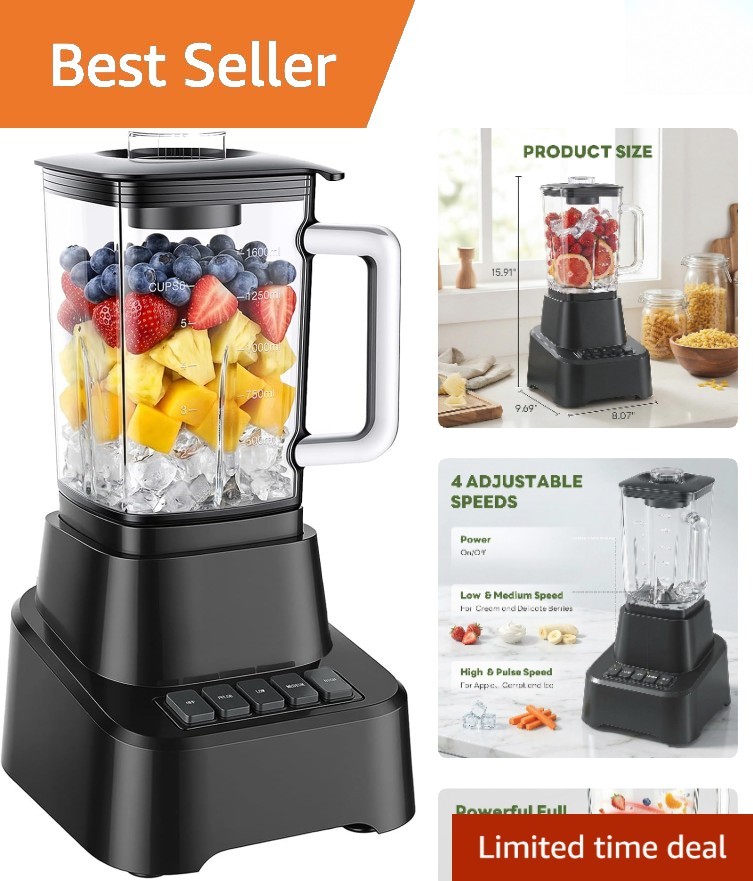 Professional Kitchen Blender: 850W 54oz Glass Pitcher, 4 Speeds & Pulse Function
