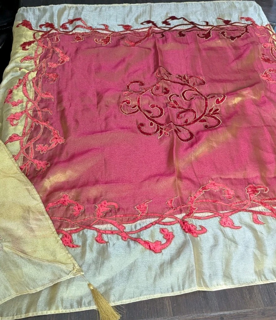 Ottoman Bindalli Tablecloth Red Velvet Gold Tinsel Thread Turkish Embroidered 