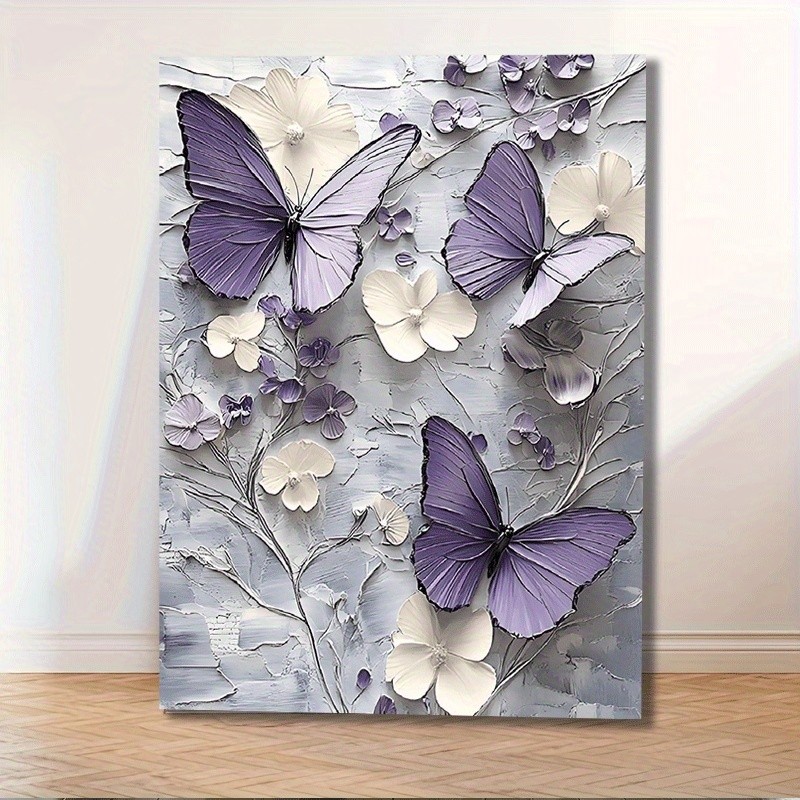 Pale Purple Butterfly Floral Impasto Framed Canvas Gift For Home Decor Pale Purple Butterfly Floral Impasto Framed Canvas Gift For Home Decor