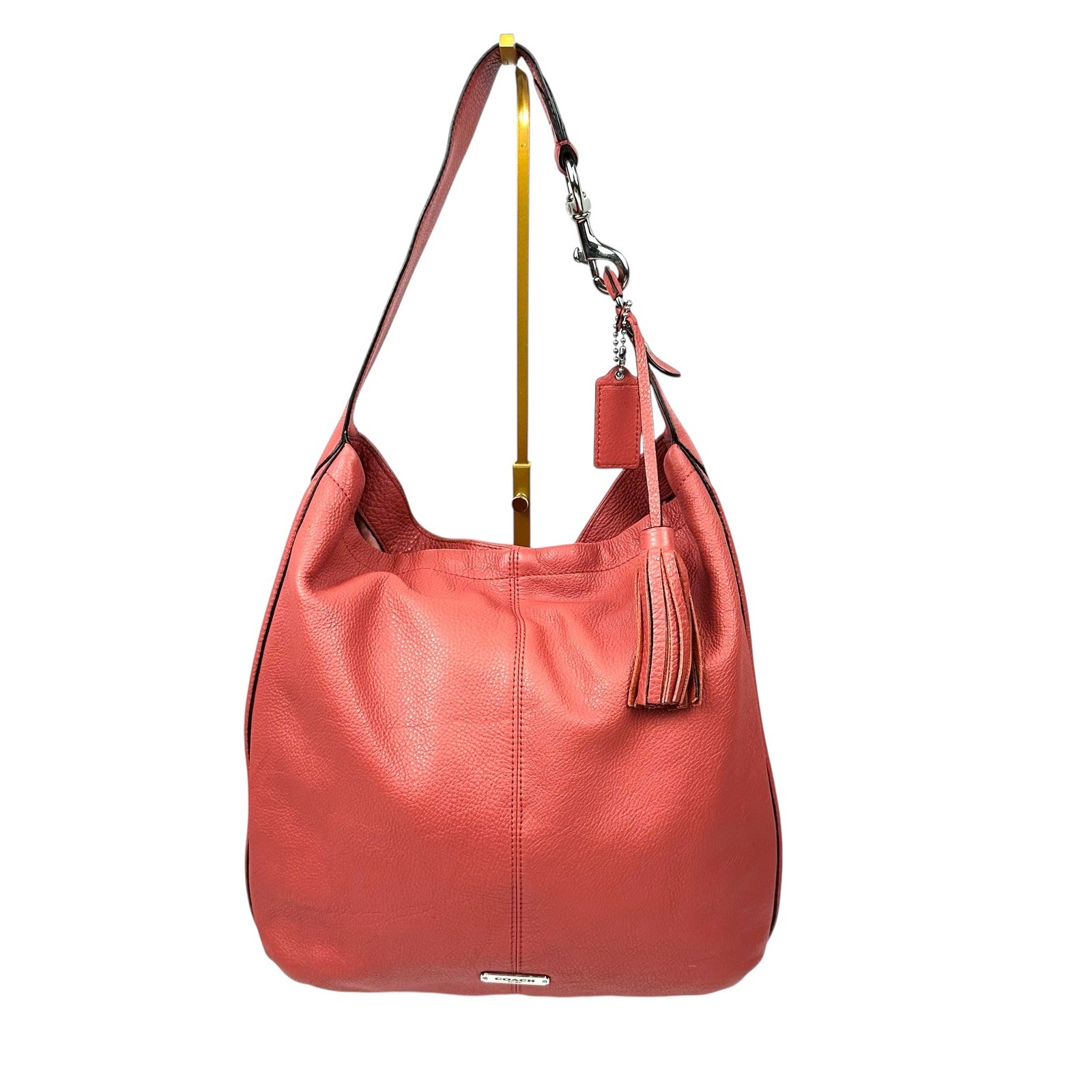 COACH Avery Coral Leather Large Hobo Shoulder Bag Tassel Purse F23309 Sienna