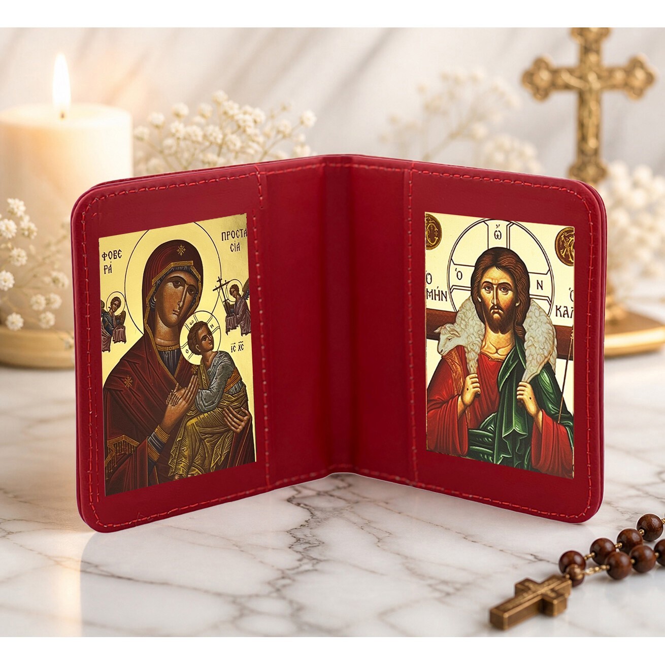Christ The Good Shepherd Our Lady of Perpetual Help Greek Icon Diptych Byzantine