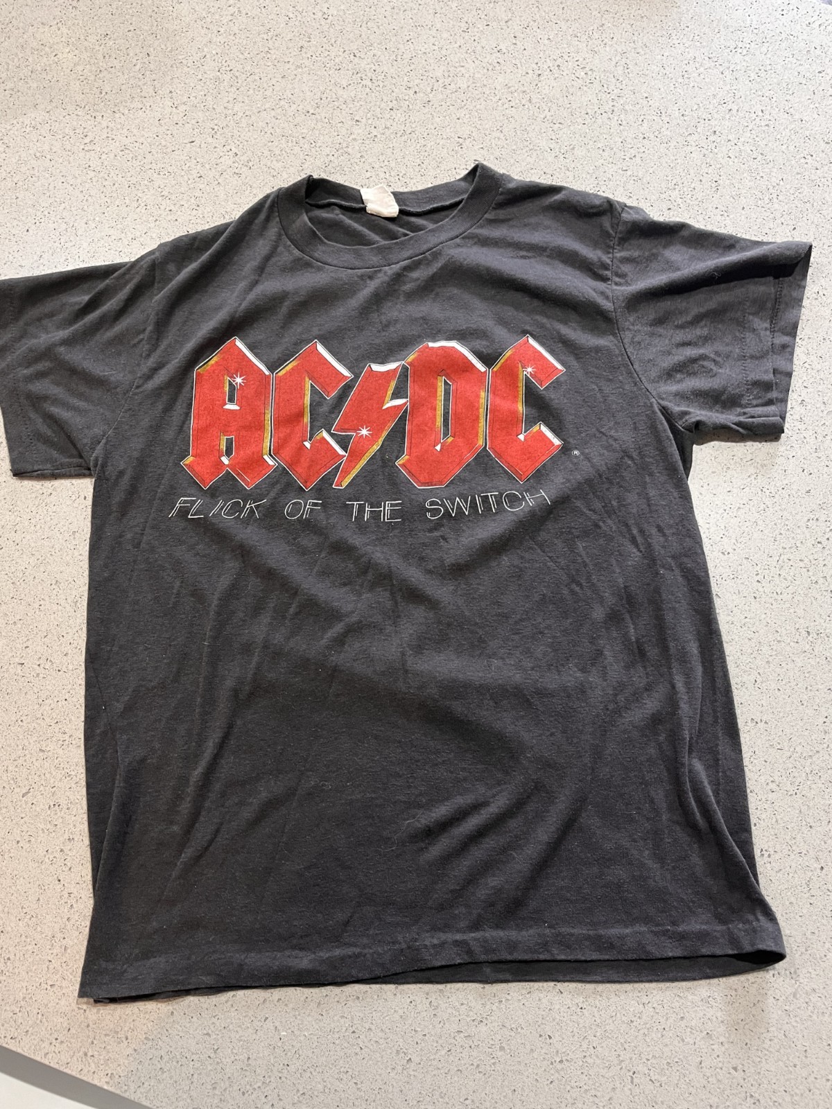 Vintage AC/DC Shirt Mens Medium Black 1980 80s Flick of the switch tour Tee