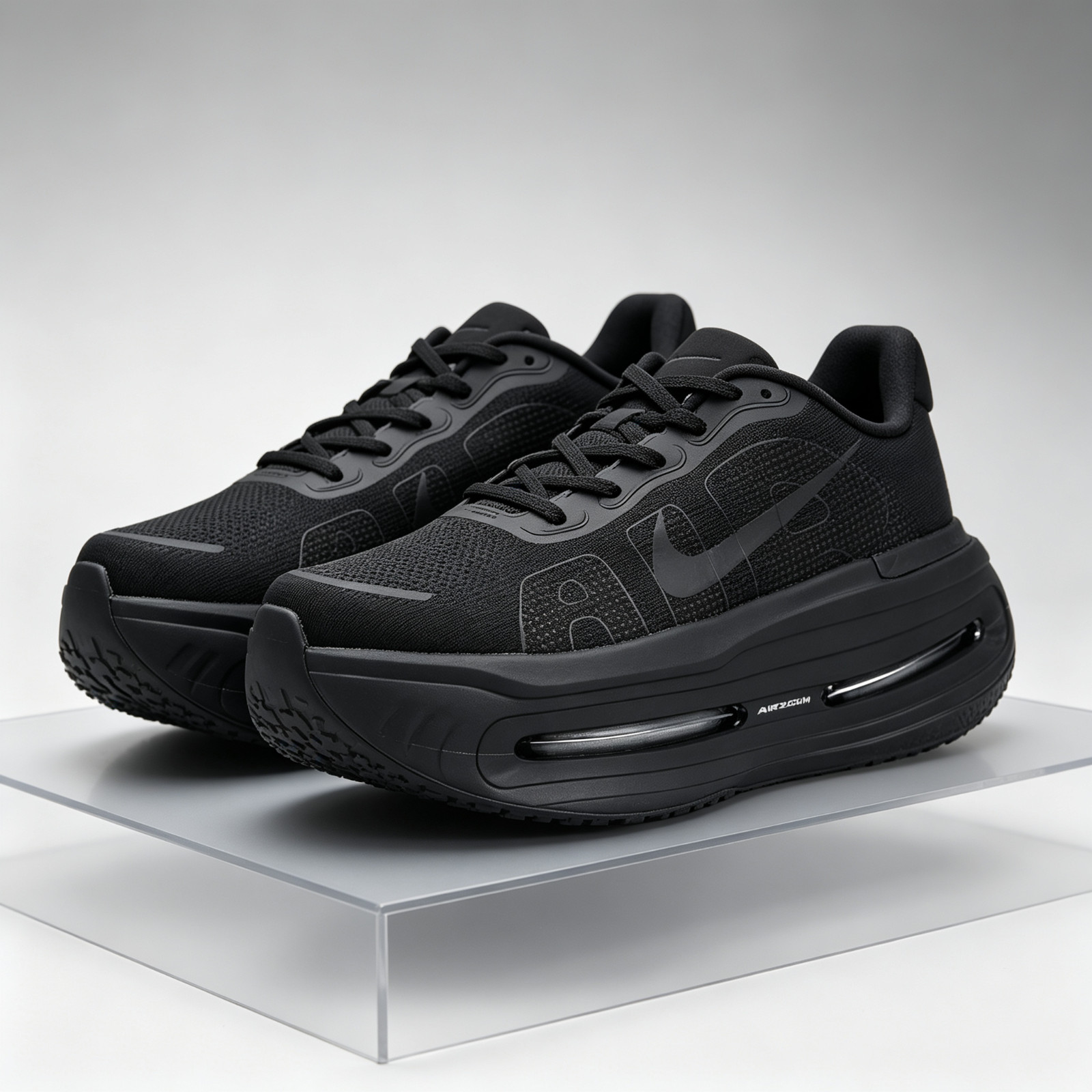 Nike Vomero Premium Men All‑Black Breathable Knit Upper Thick Sole Running Shoes