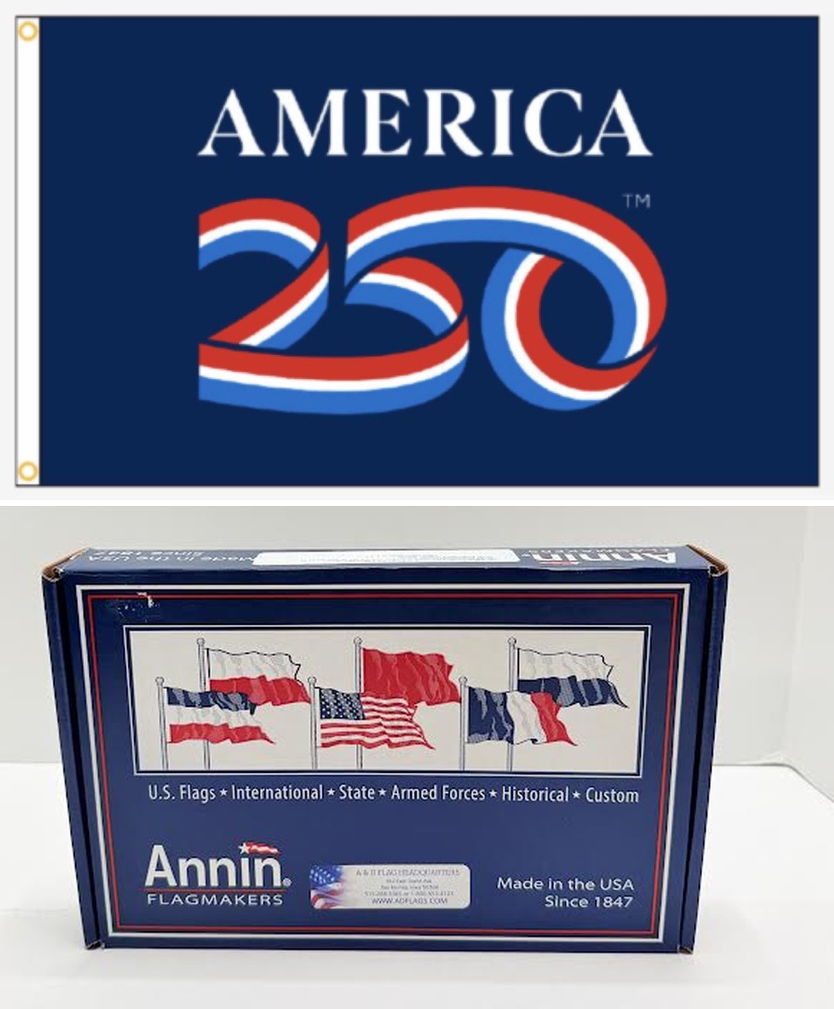 NEW Annin America 250 Flag 3x5 Nyl-Glo Nylon Blue USA 250th Anniversary