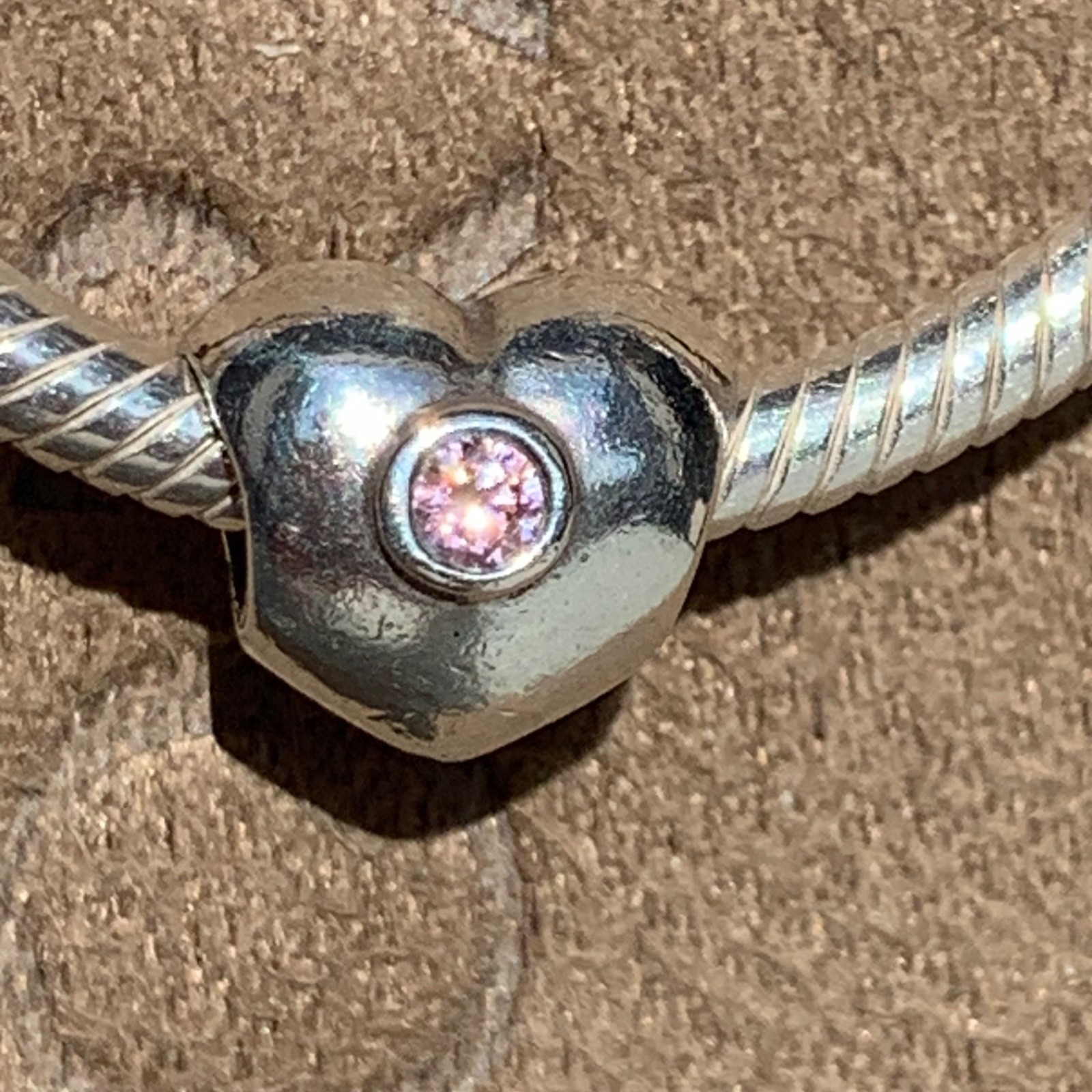 Authentic Pandora Puff Heart Pink CZ Sterling Silver Charm 790134PCZ Retired