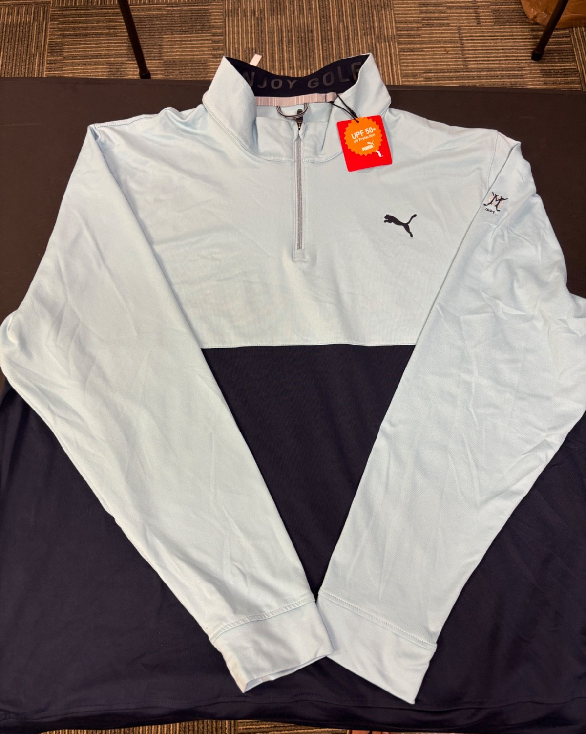 NWT MEN\'S PUMA GAMER 1/4 ZIP PULLOVER, SIZE: 2XL, COLOR: AQUA/NAVY (M8.23)