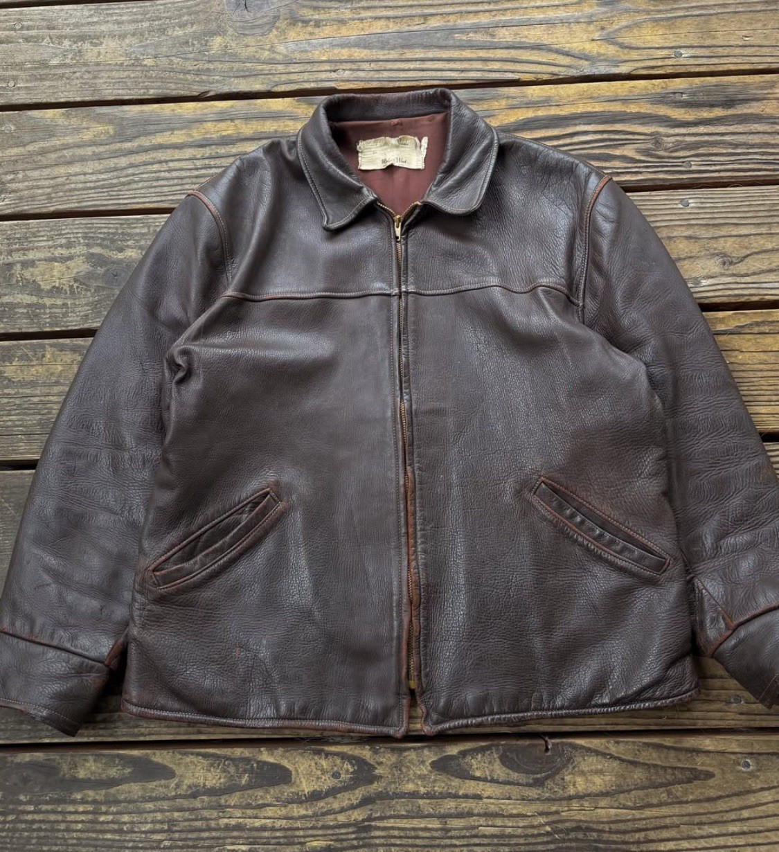 1950s Vintage Belt Back Leather Jacket talon zipper 30s 40s 50s 1950s Vintage Belt Back Leather Jacket talon zipper 30s 40s 50s