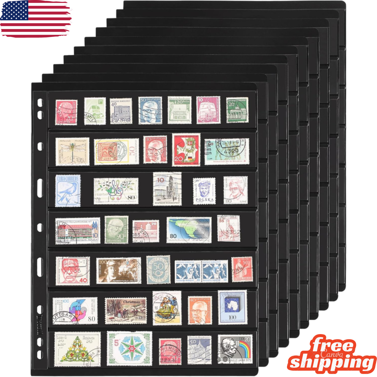20 Sheets Stamp Pages Collector Stamp Collecting Album Binder Standard 9 Hole Bi