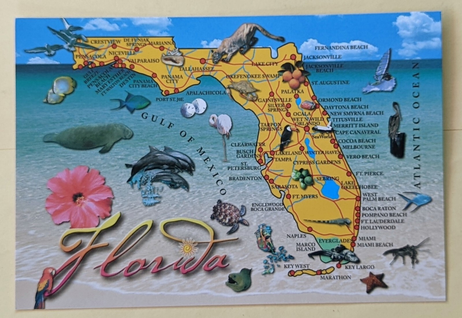 Postcard FL. Florida - The Sunshine State. State Map Postcard FL. Florida - The Sunshine State. State Map