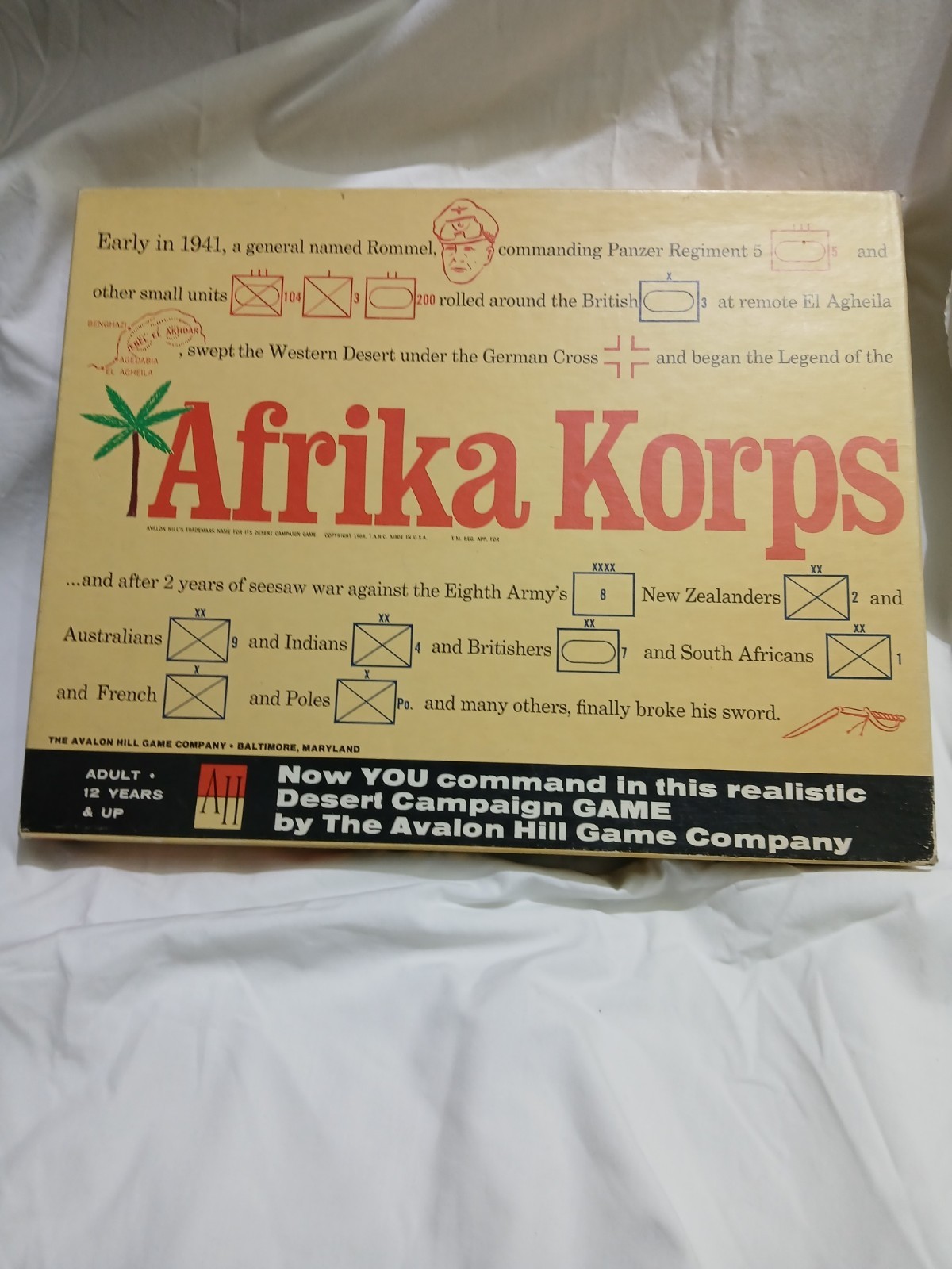 Avalon Hill Afrika Korps WWII Desert  Board Game - Complete and Very Good