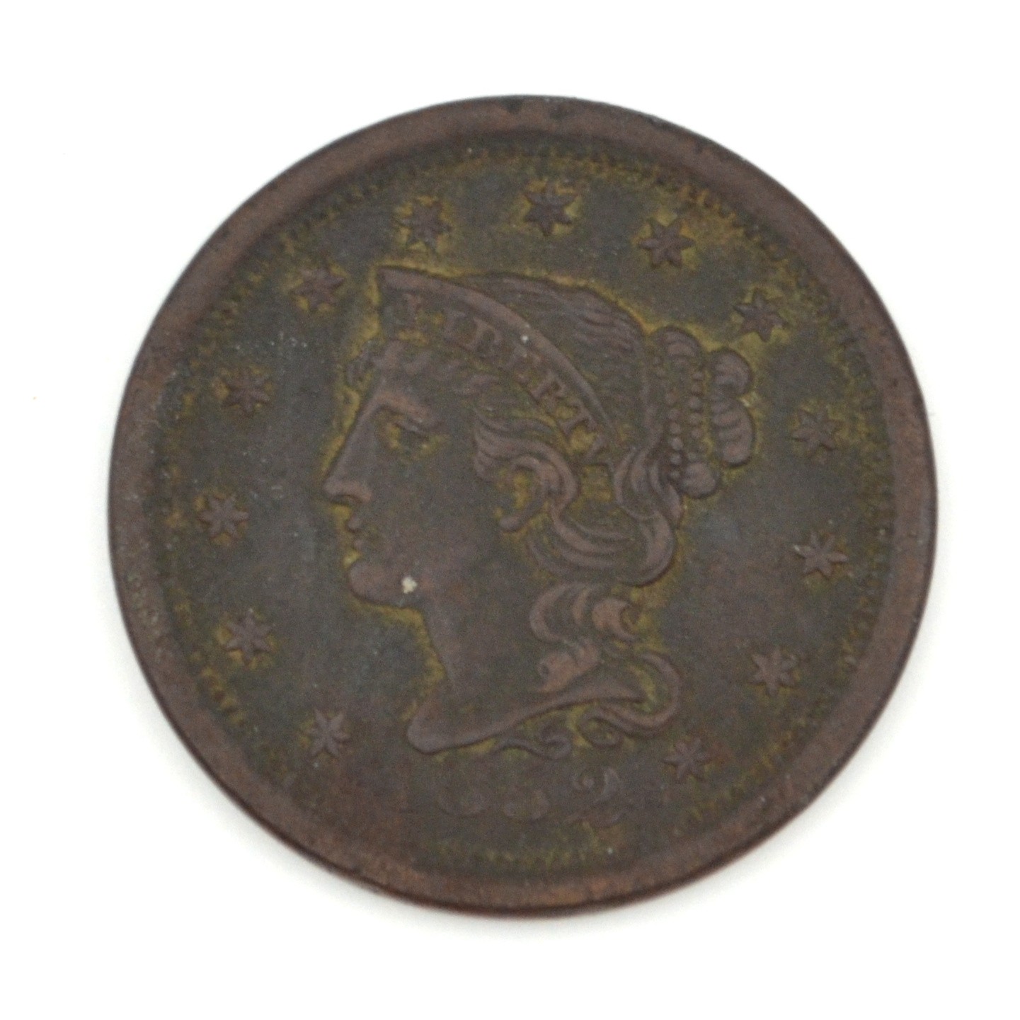 1852 Braided Hair Large Cent 1C US Type Coin Fine Detail Corroded Copper