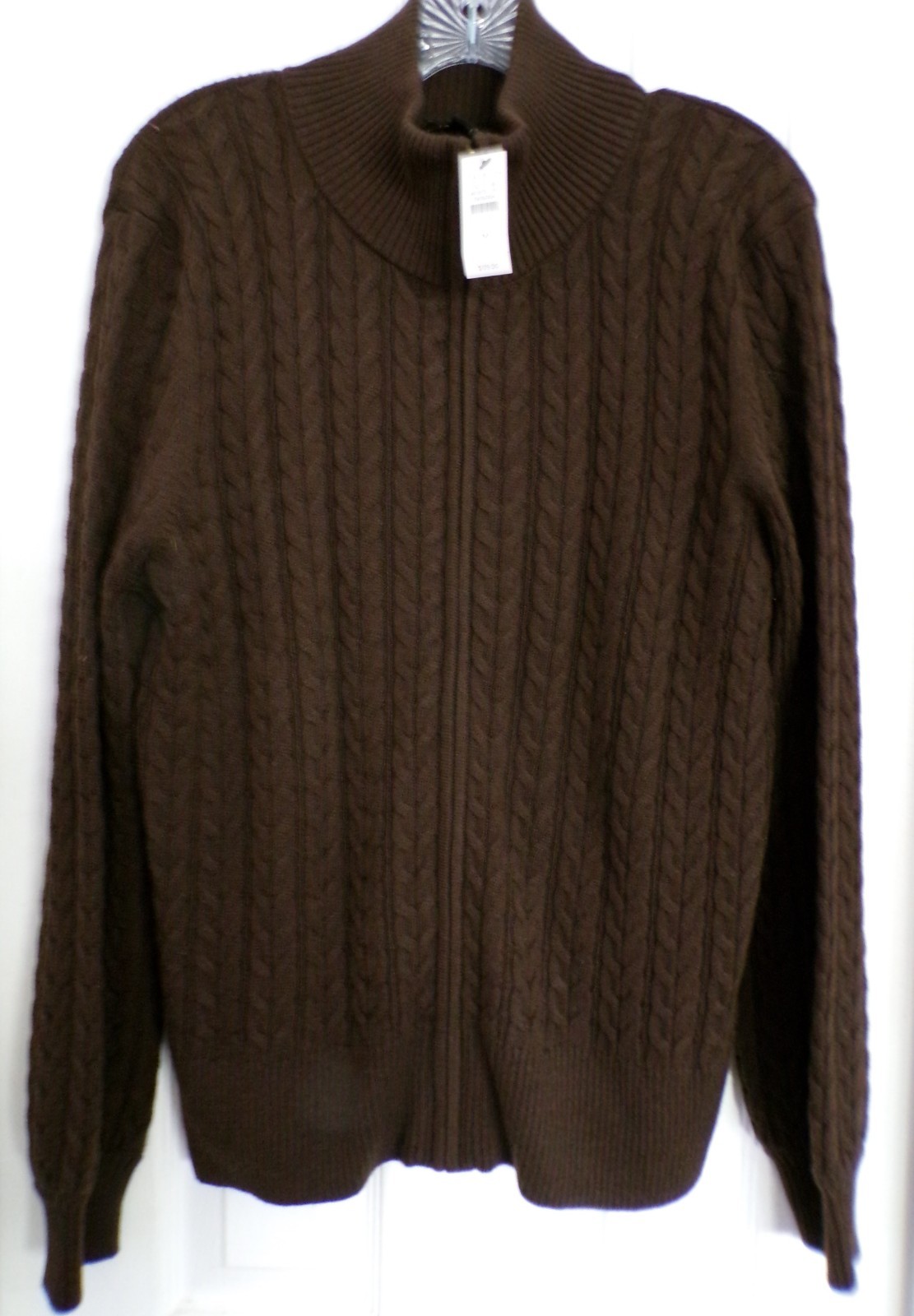 NWT NEW FALL TALBOTS MEDIUM CABLE KNIT FULL ZIP CARDIGAN SWEATER BROWN $139.00