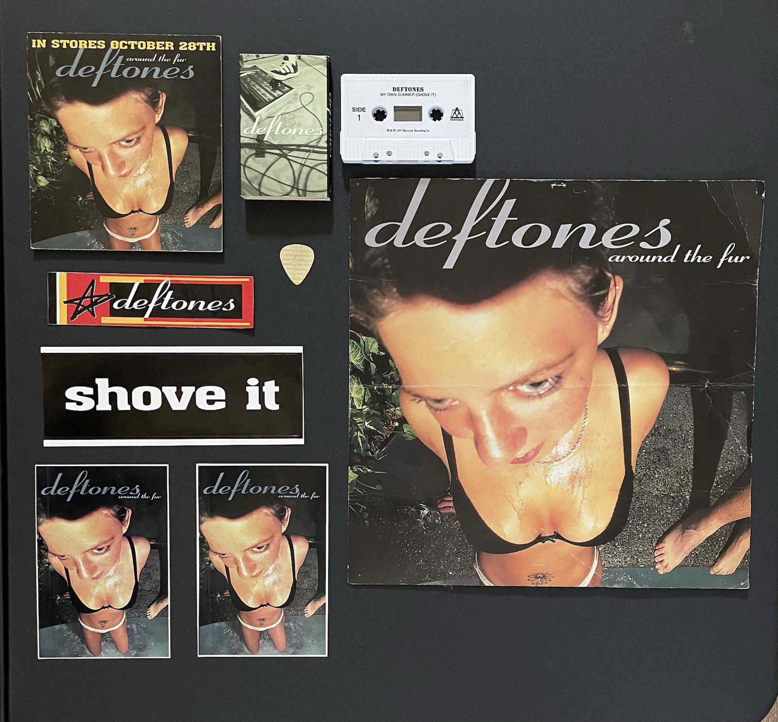 Deftones Around the Fur 1997 Promo Lot - Stand,Cassette, Stickers, Guitar Pick 