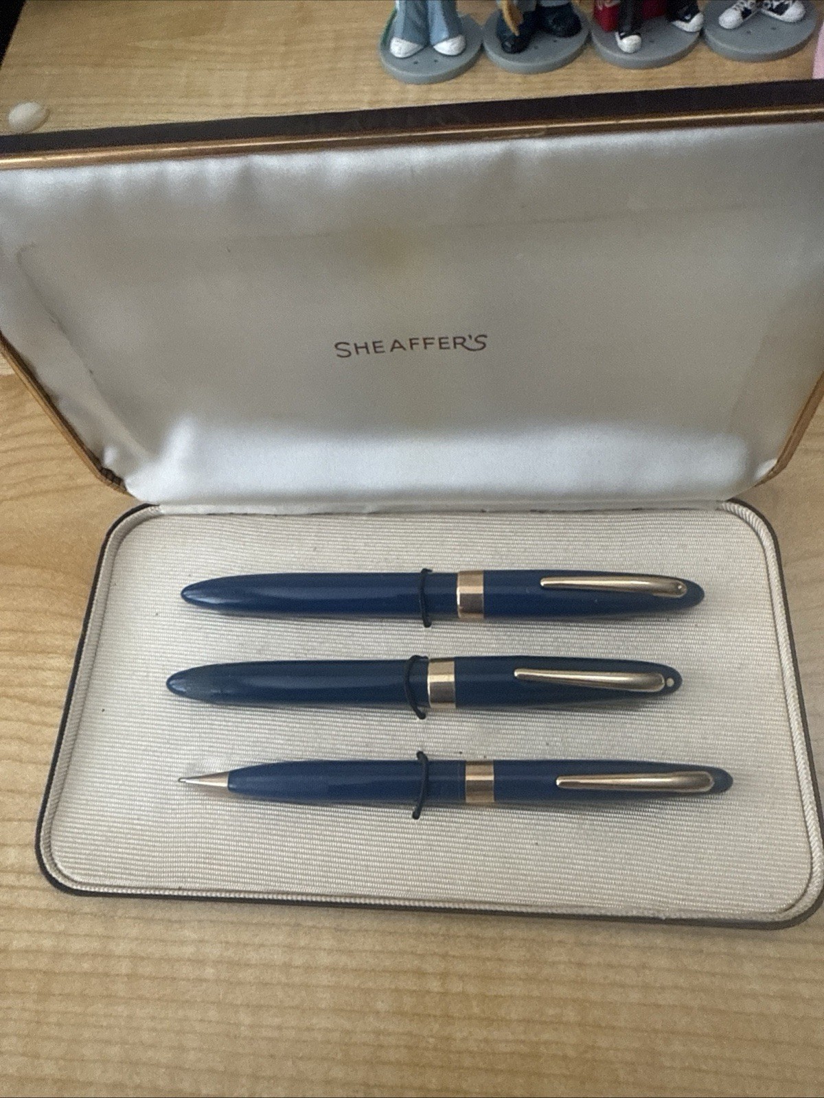 Vintage Sheaffer 3-Piece Pen Pencil Set 14K Gold Nib Blue w/ Original Case