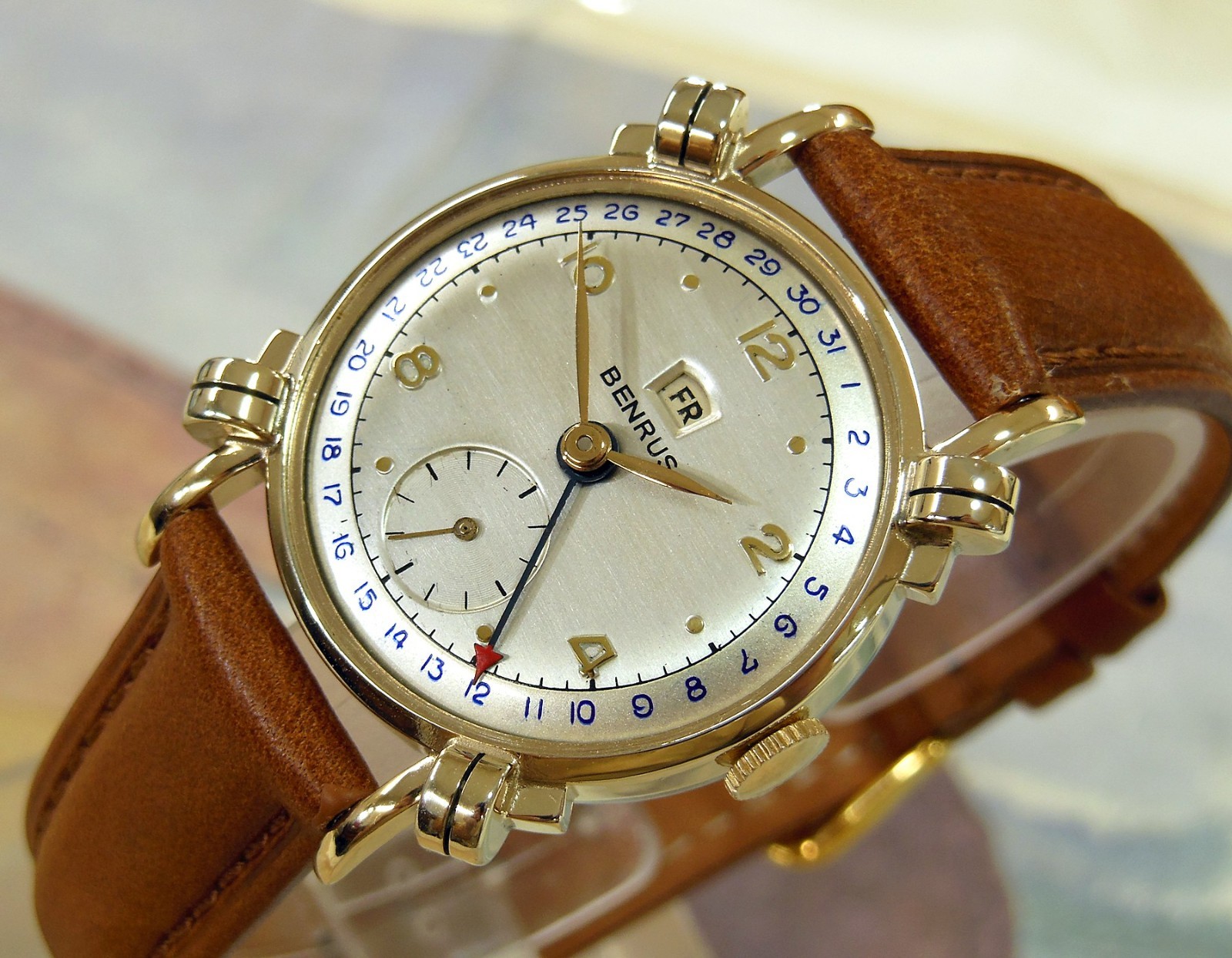 1950's Vintage BENRUS Date Pointer, Stunning Silver Dial, Serviced & Warranty