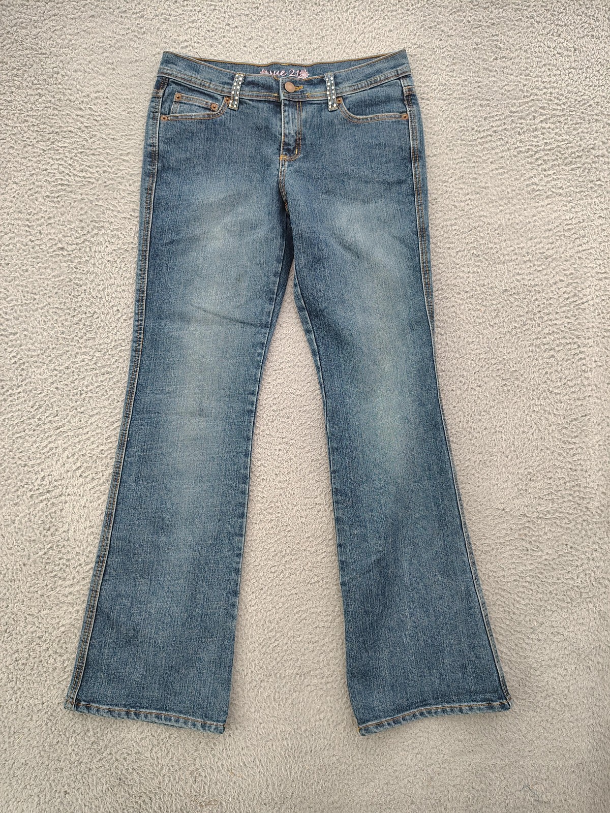 Rue21 Womens 5/6 Bootcut Jeans Medium Wash Rhinestone Studded Embellished Y2K