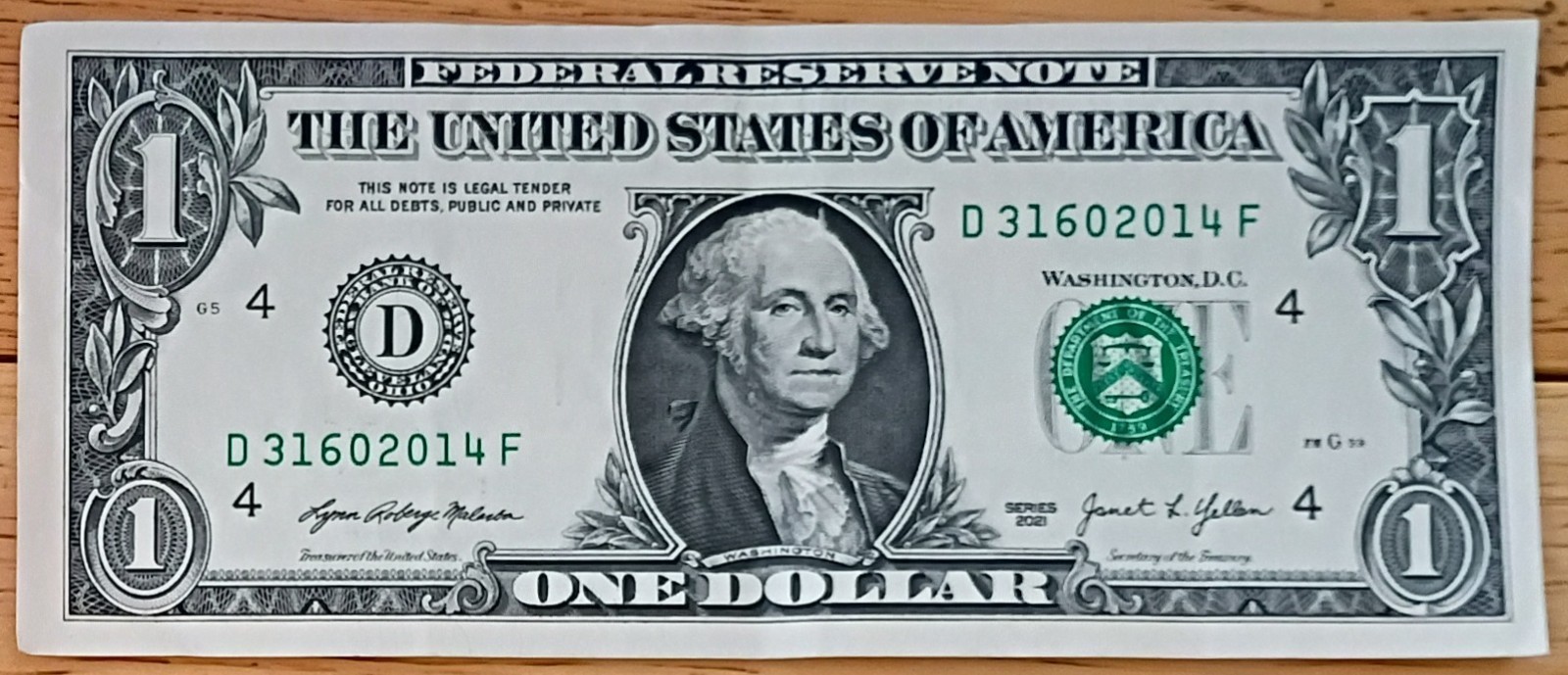 $1 Birthday / Anniversary Note • March 16, 2014 • Fancy Serial D31602014F