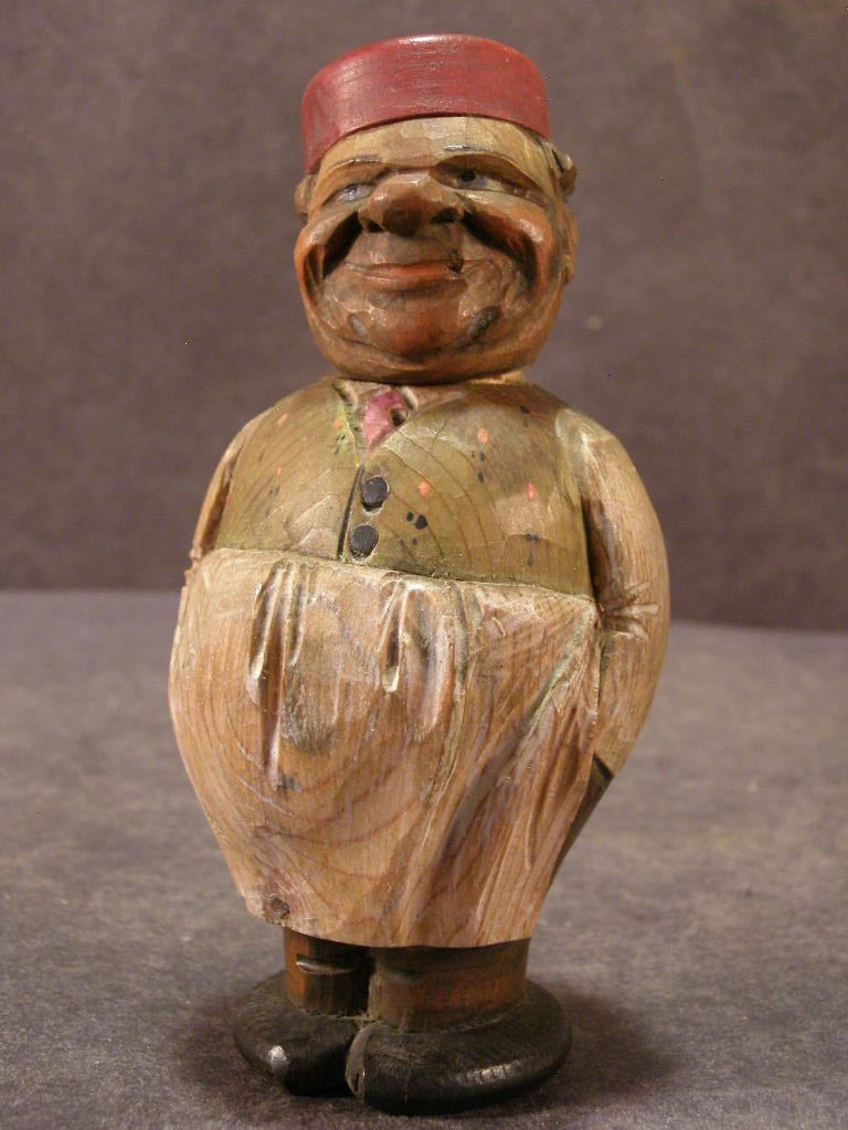 Antique 19c German H PAINTED ANRI Wood Carving Bottle Stopper Barware Italy Cork