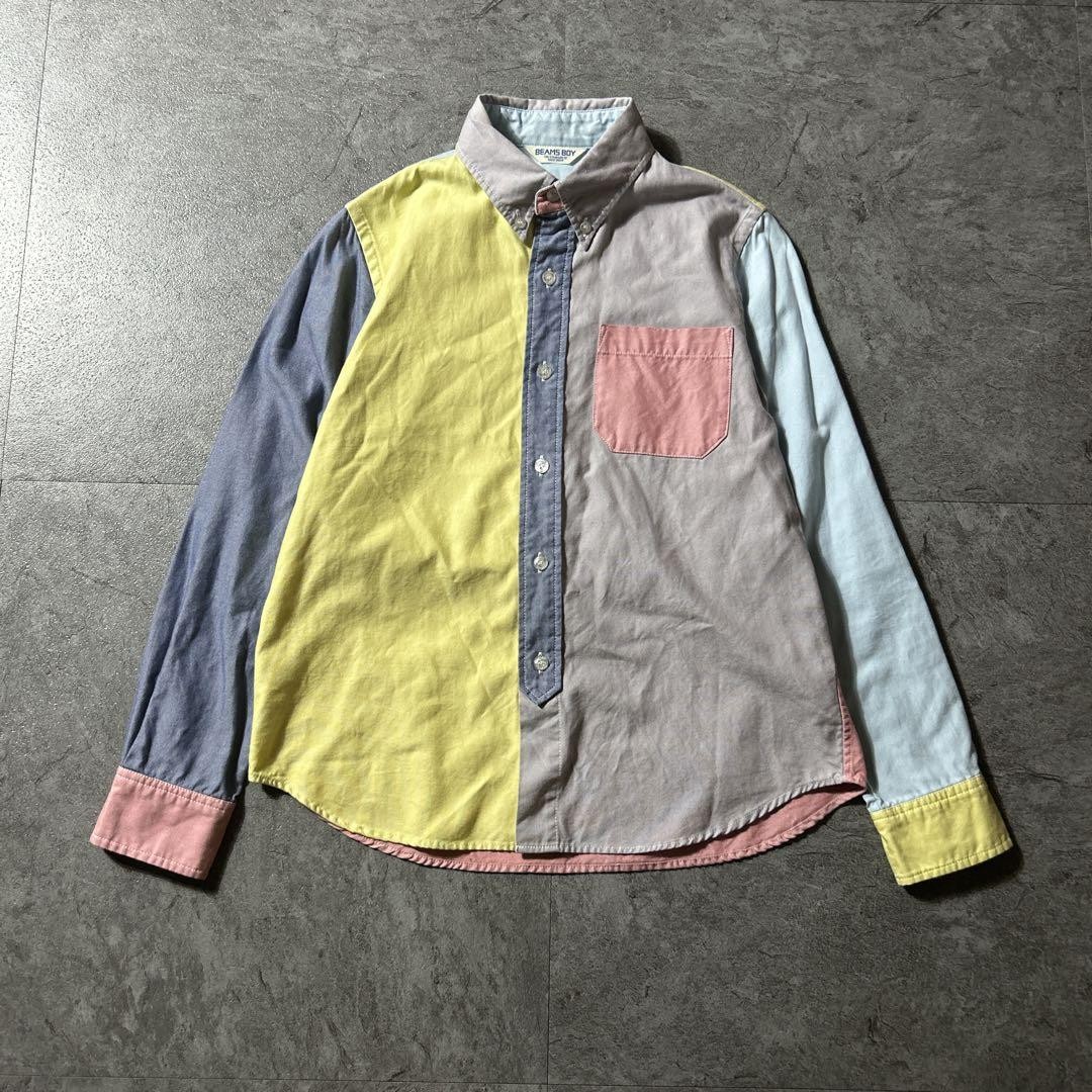 BEAMS BOY Colorblock Button Down Shirt Multicolor Cotton Long Sleeve