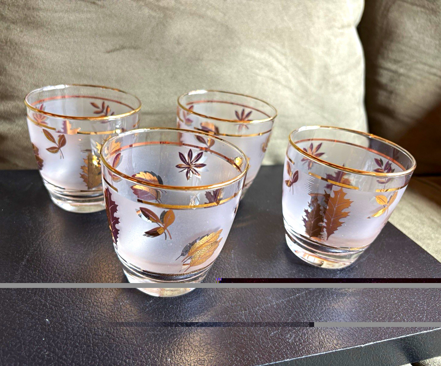 Set of 4 Vintage Libbey Golden Foliage Old Fashion Tumblers