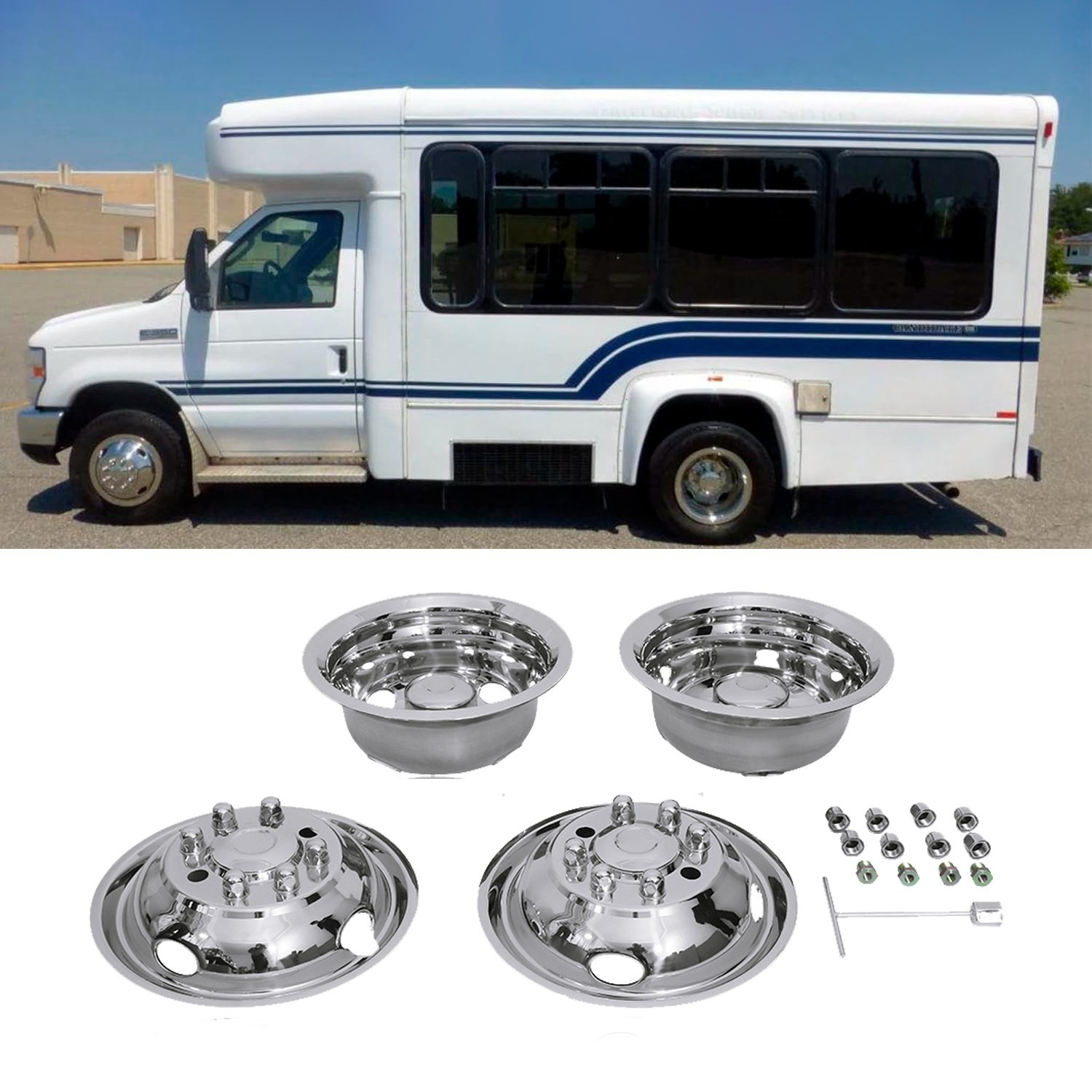 2008-2025 Ford E350/E450 16\'\' Dual Stainless Steel Wheel Simulator Rim Covers