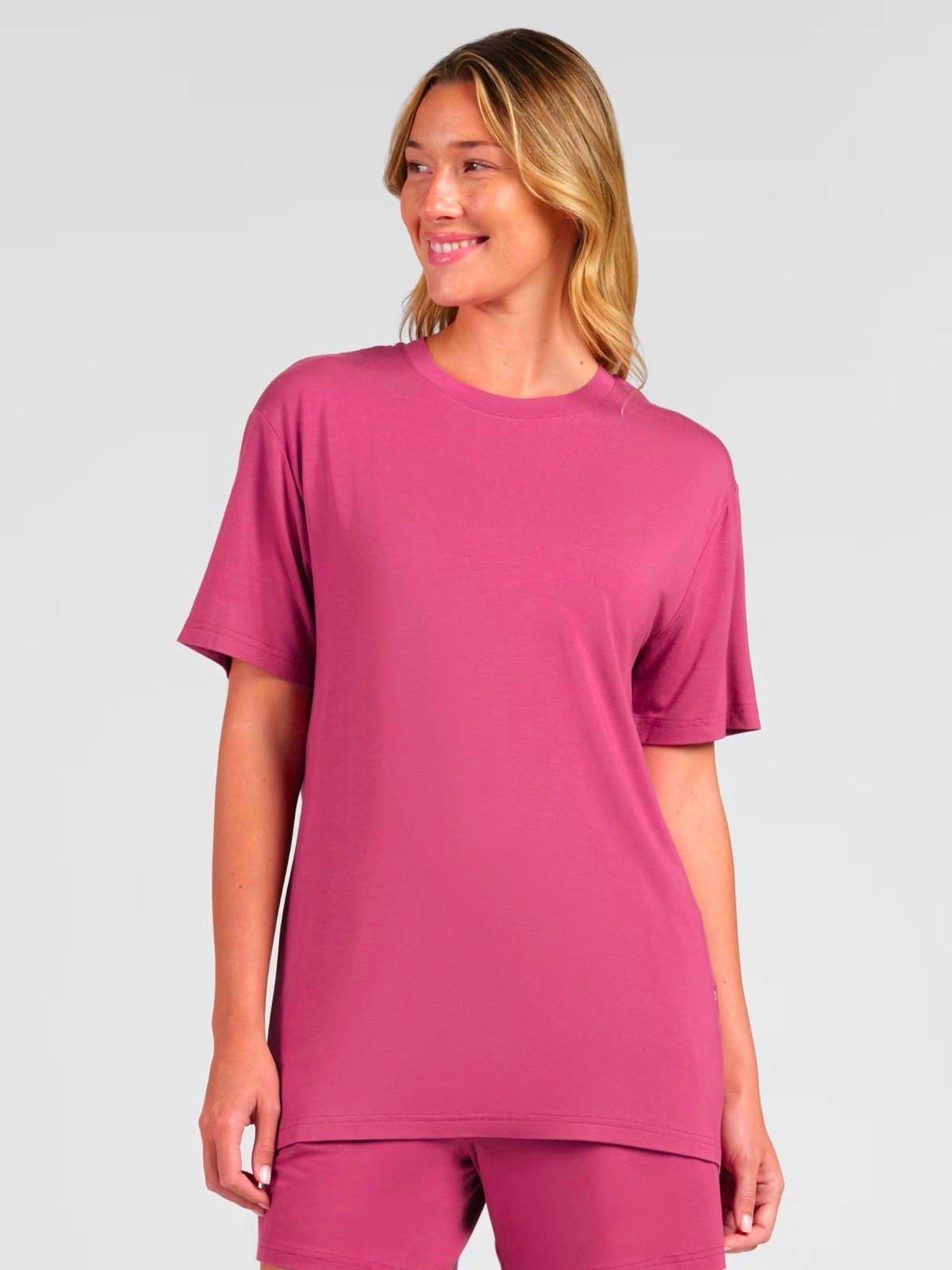 Comfrt Cloud Tee Women\'s Basic Crew Neck Short Sleeve Pullover Berry L KJHU10