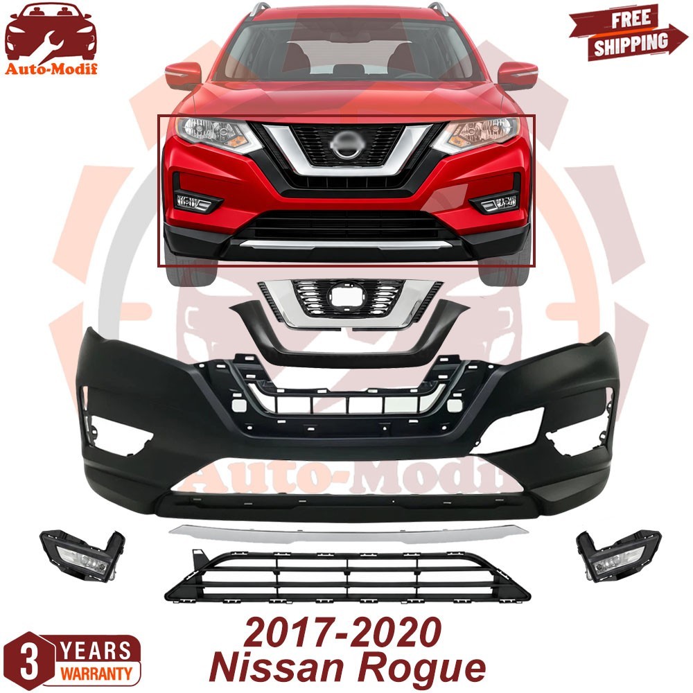 Front Bumper Cover Primed Plastic & Fog Lights Kit For 2017-2020 Nissan Rogue Front Bumper Cover Primed Plastic & Fog Lights Kit For 2017-2020 Nissan Rogue