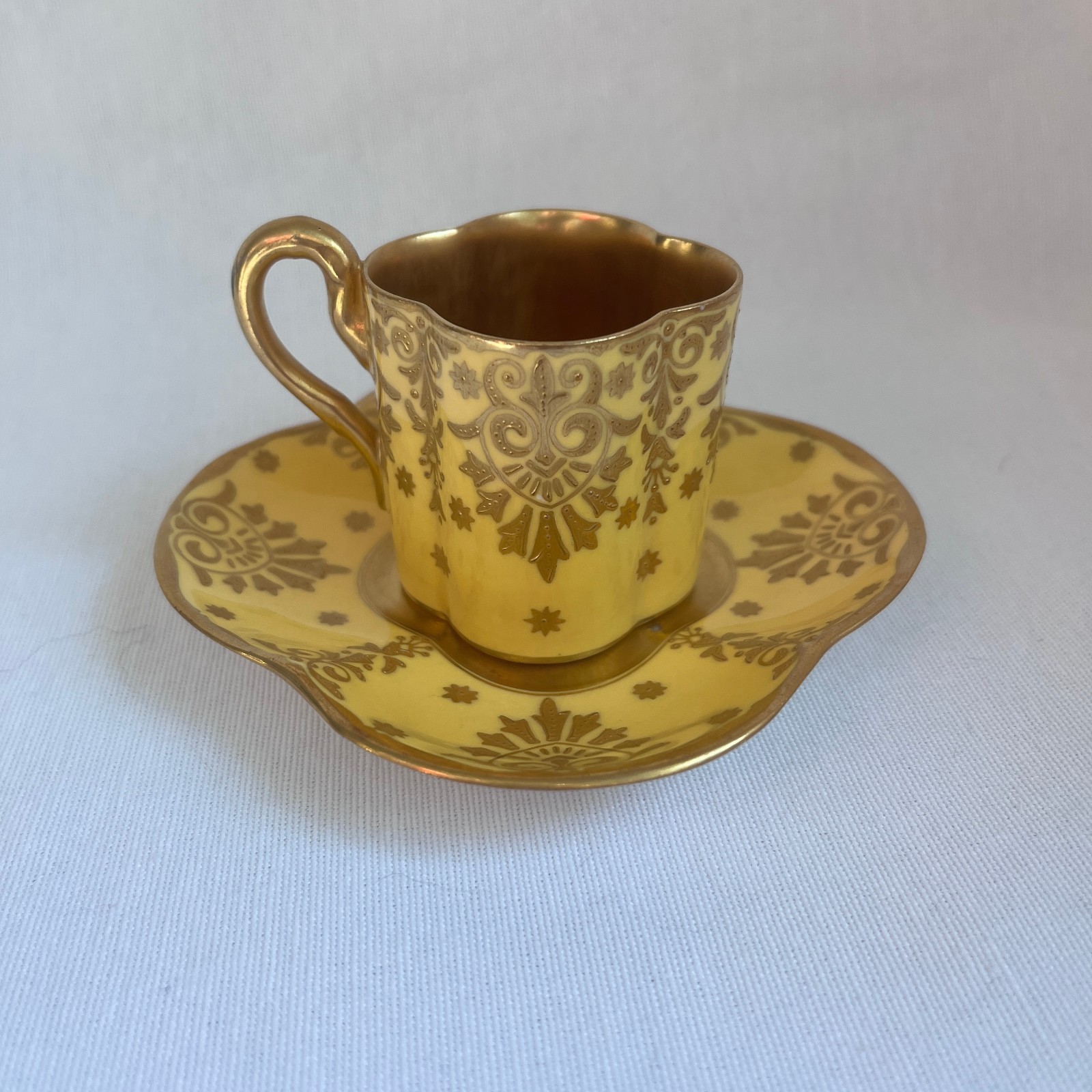 Coalport England - Raised Gold Yellow - Demitasse Cup and Saucer ANTIQUE Coalport England - Raised Gold Yellow - Demitasse Cup and Saucer ANTIQUE