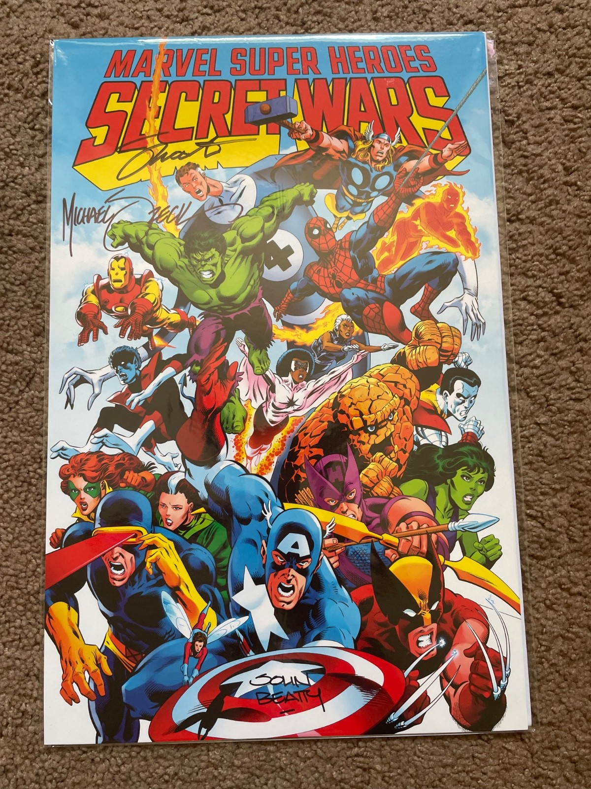 Marvel Secret Wars #1 11x17 Poster signed by Mike Zeck, Jim Shooter, John Beatty