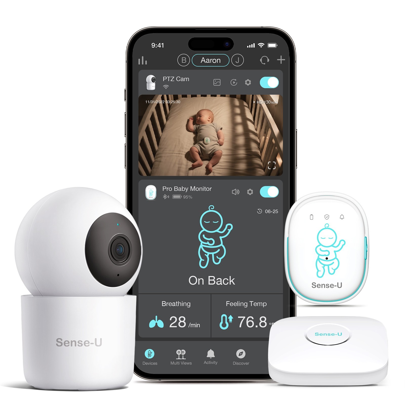 Sense-U Pro Smart Baby Monitor with 2.5K PTZ Camera - Track Movement with Video