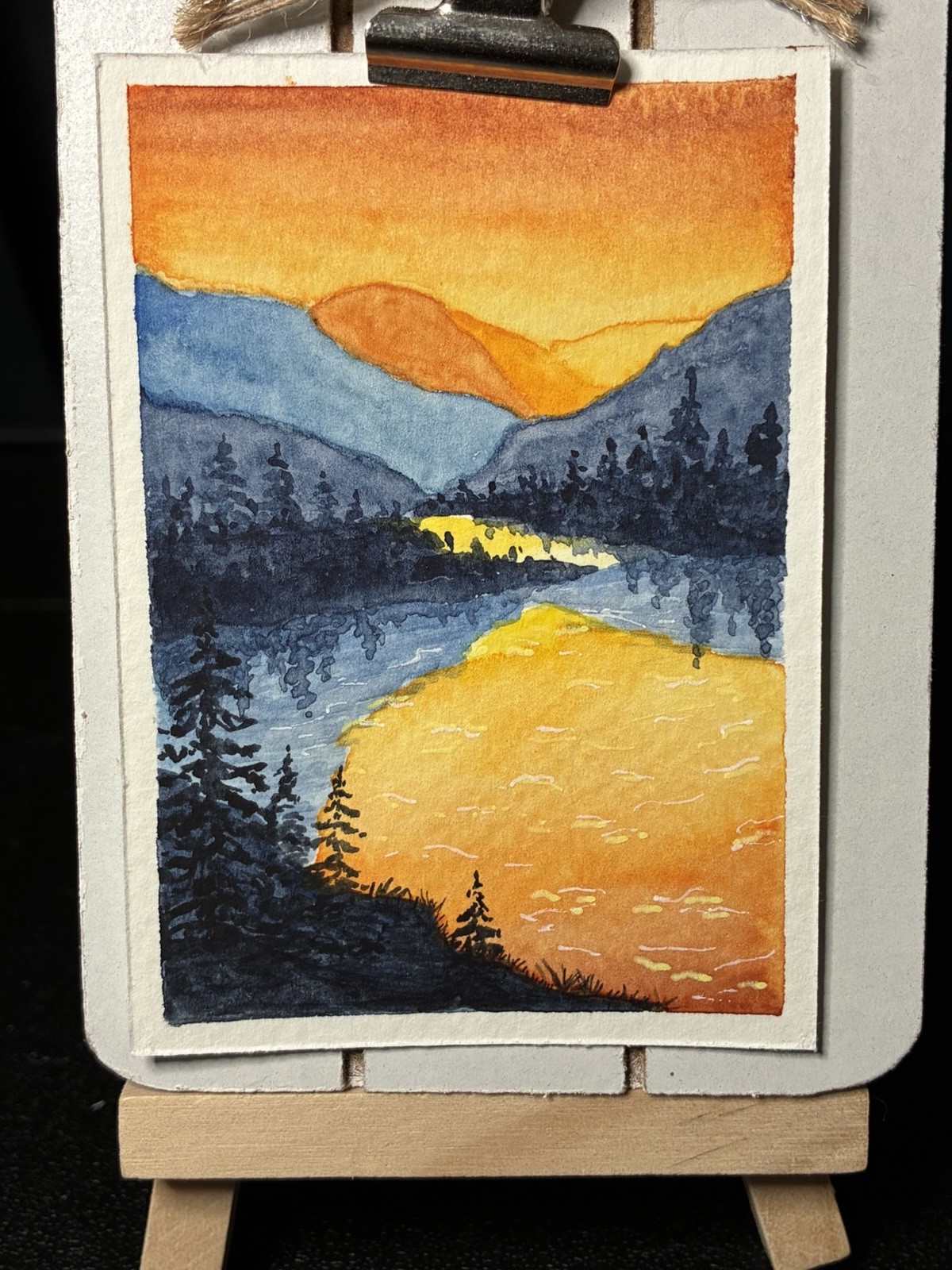 aceo original painting Watercolor Mountain Reflections Landscape