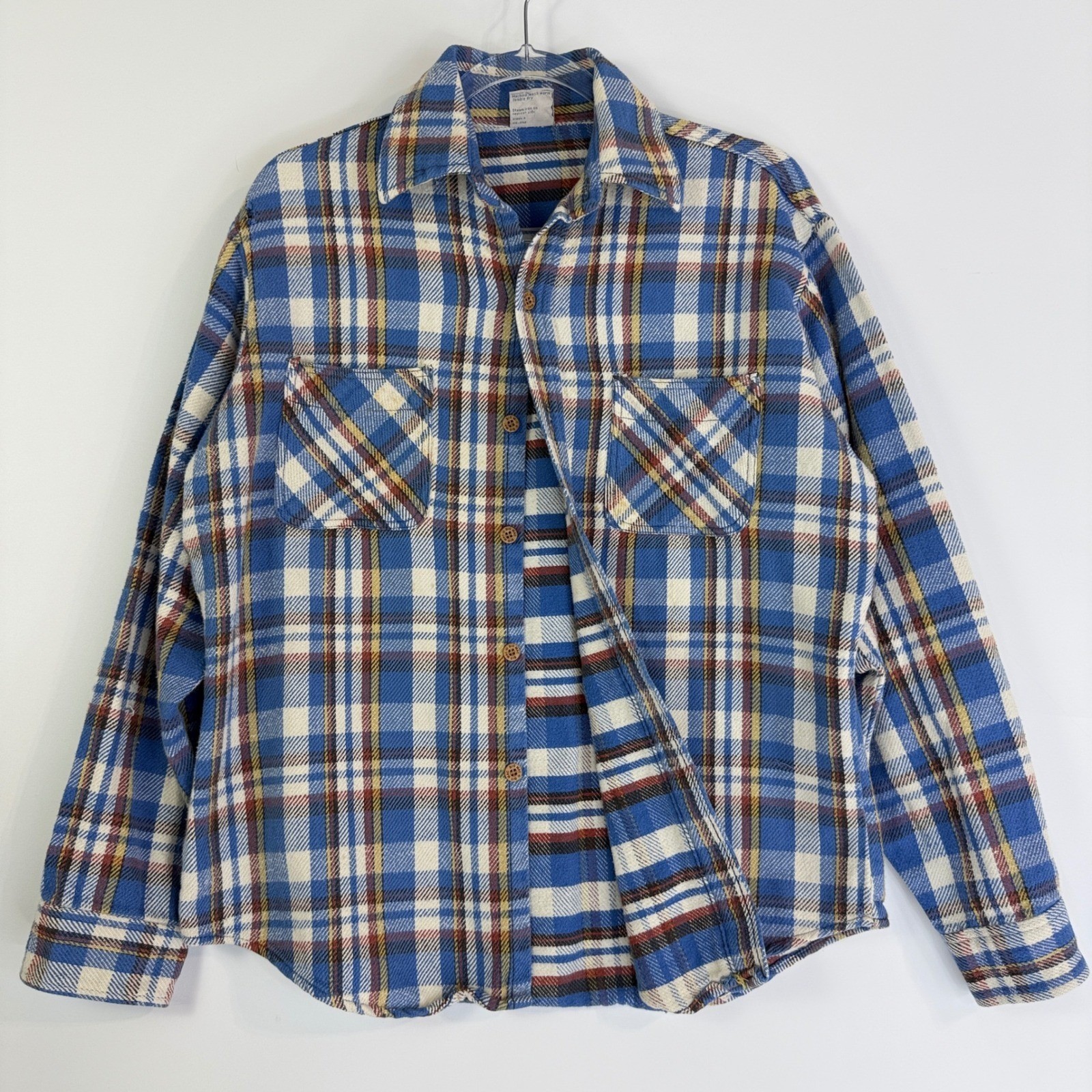 Vintage JC Penney Big Mac Flannel Shirt Mens M Blue Plaid USA Cotton