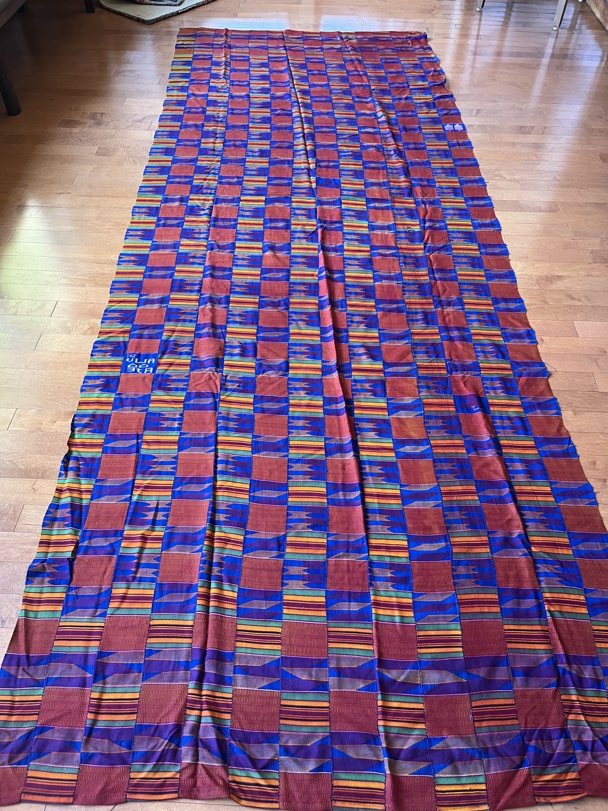 Lg Vintage Traditional African Kente Cloth Ghana Textile Panel 124”x46” Marked Lg Vintage Traditional African Kente Cloth Ghana Textile Panel 124”x46” Marked