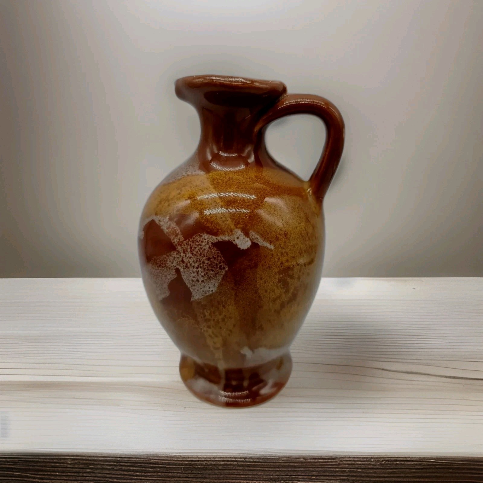Vintage Vase Jug Studio Art Pottery Small Brown Glazed Earthenware Swirl 5\