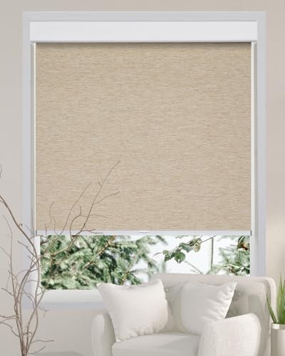 KHAKI - PERSILUX FREE-STOP CORDLESS 100% BLACKOUT ROLLER SHADES FOR WINDOWS,