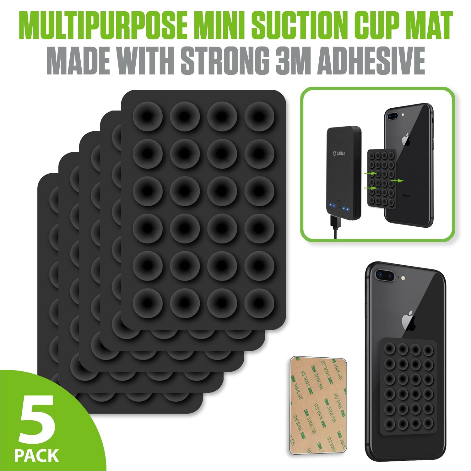Cellet 5-Pack Multipurpose Mini Suction Cup Mat with Strong 3M Adhesive - Black Cellet 5-Pack Multipurpose Mini Suction Cup Mat with Strong 3M Adhesive - Black