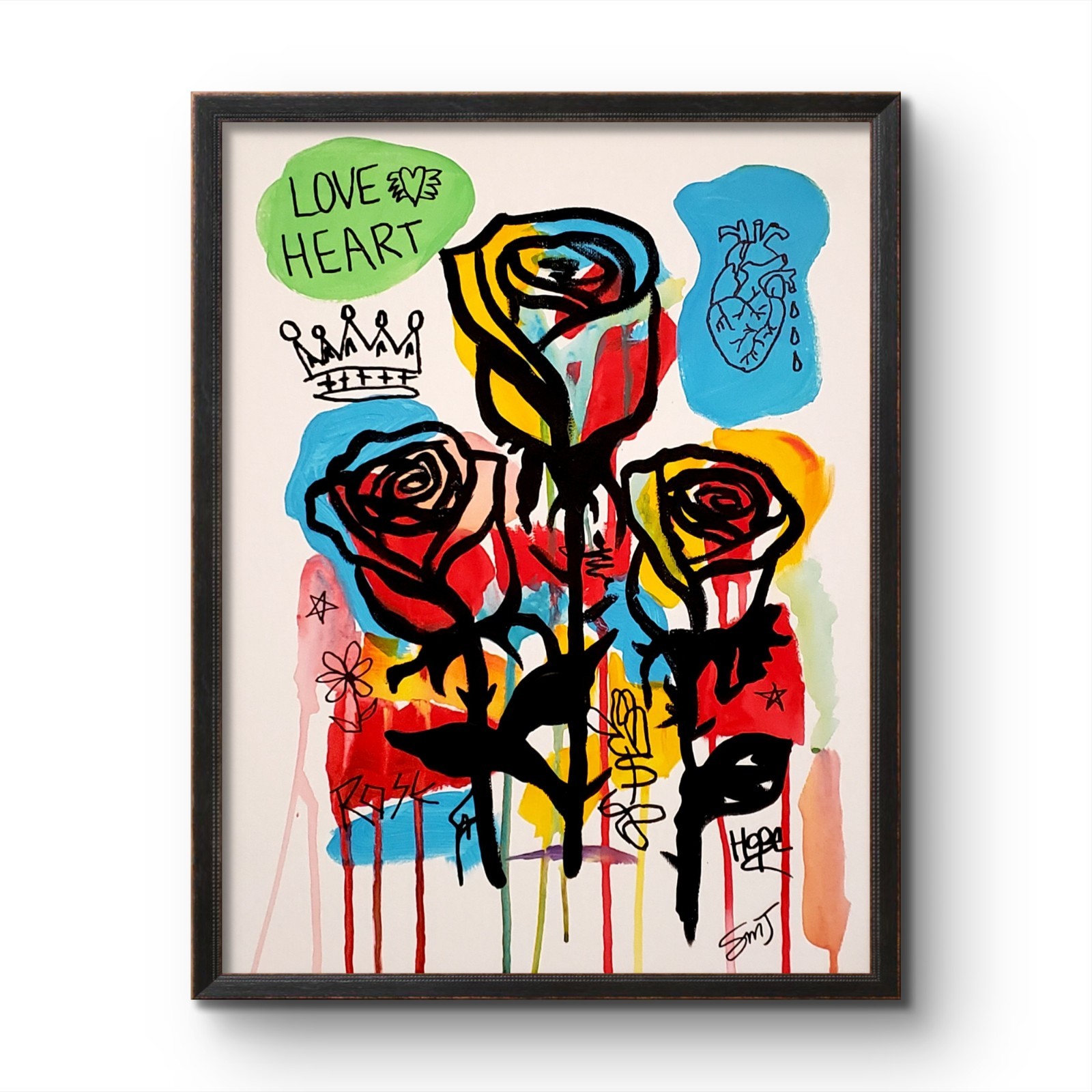 LOVE ANYWAY Roses ORIGINAL Art 12x16 Graffiti Folk Outsider Painting Canvas