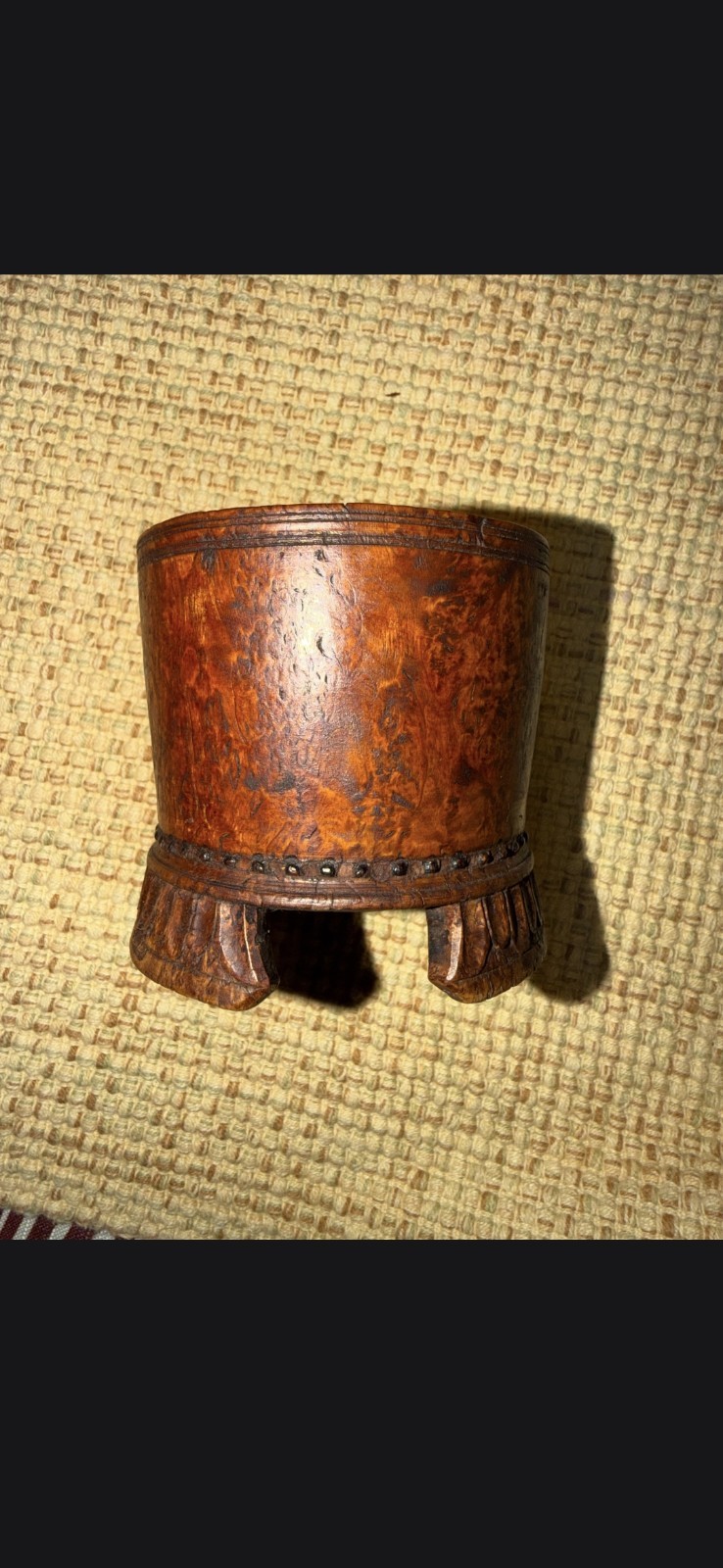 Vintage Hand Carved Wooden 3-Legged Cup Vessel, Primitive Folk Art, Small