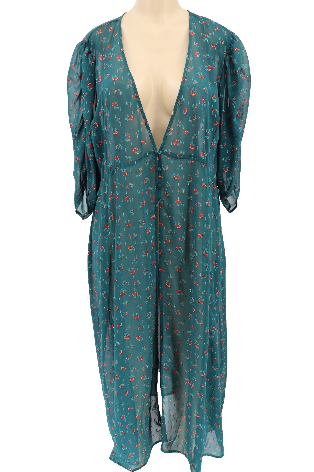 Torrid Womens Sheer Chiffon Kimono Size 4X Green Ruch Sleeve Layering Boho New