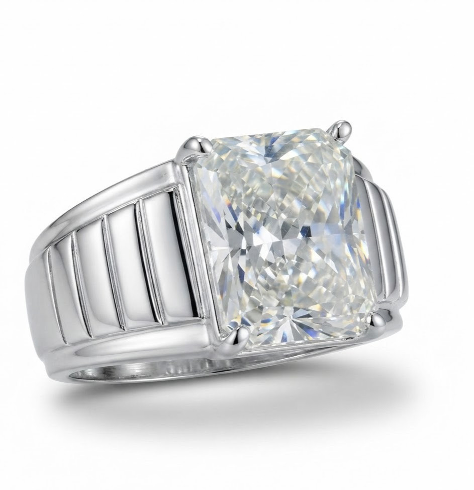 RARE 9.25 Ct Radiant Certified VVS1; E-F.Diamond Men\'s Ring-FREE Diamond Studs .